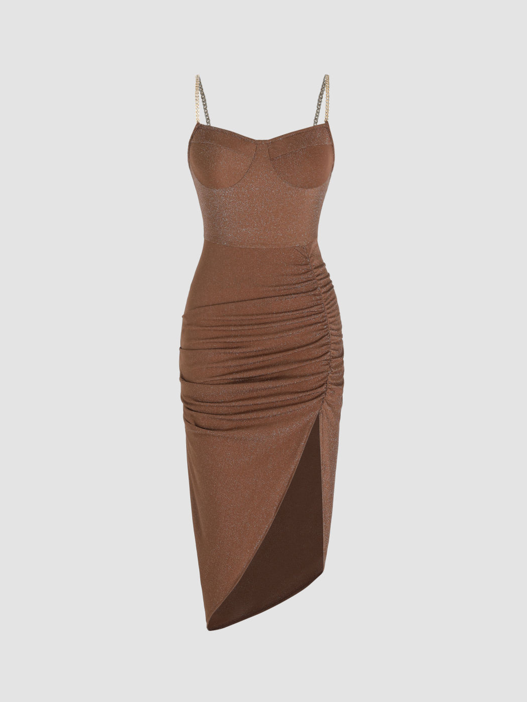Glitter Ruched Slit Midi Dress
