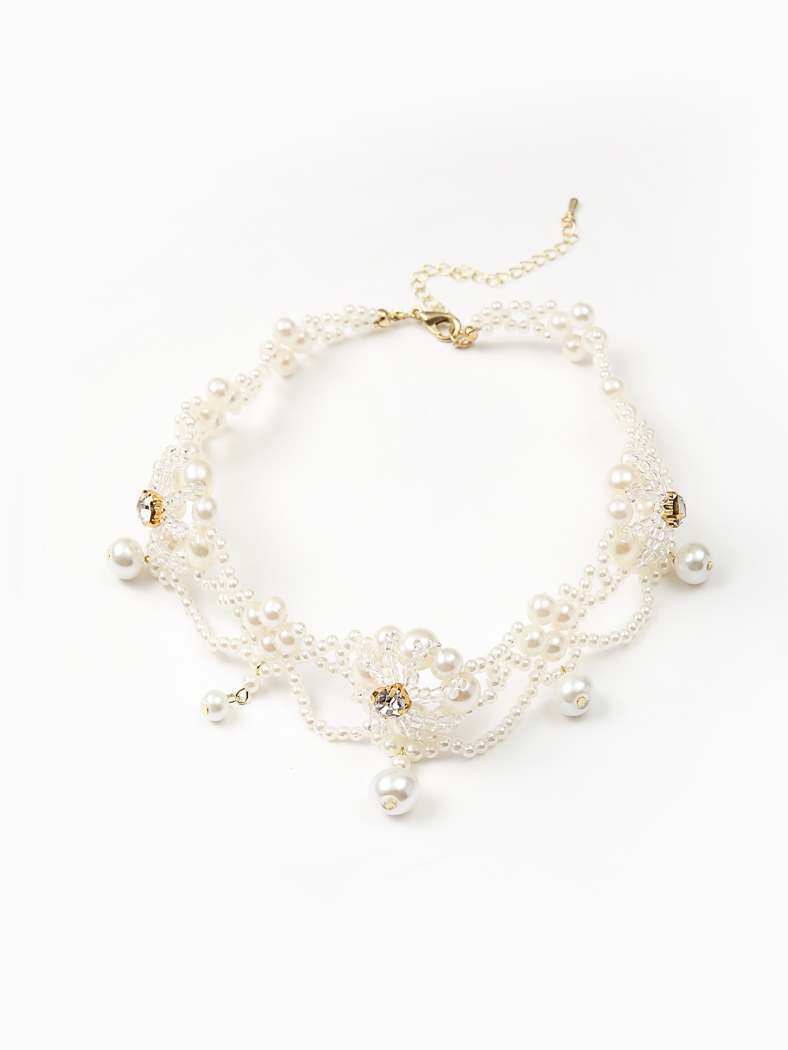 Rhinestone Faux Pearl Beaded Necklace Cider