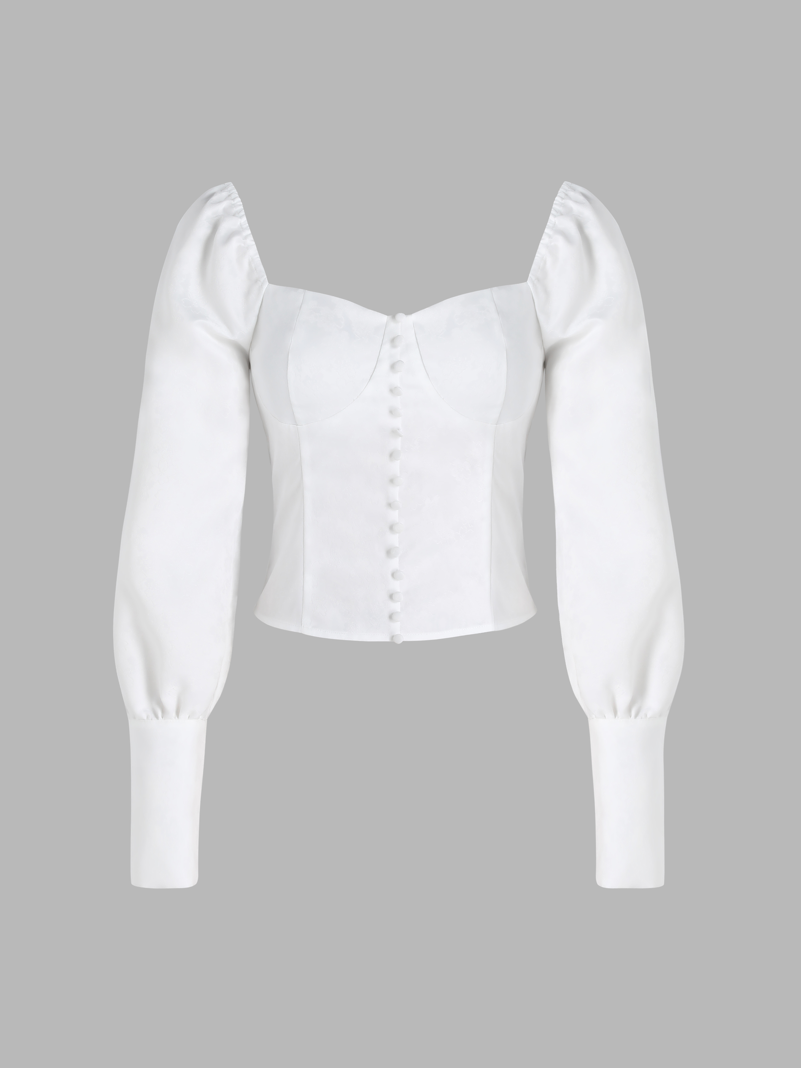 Floral Jacquard Long Sleeve Crop Top For Exhibition Coffee Shop