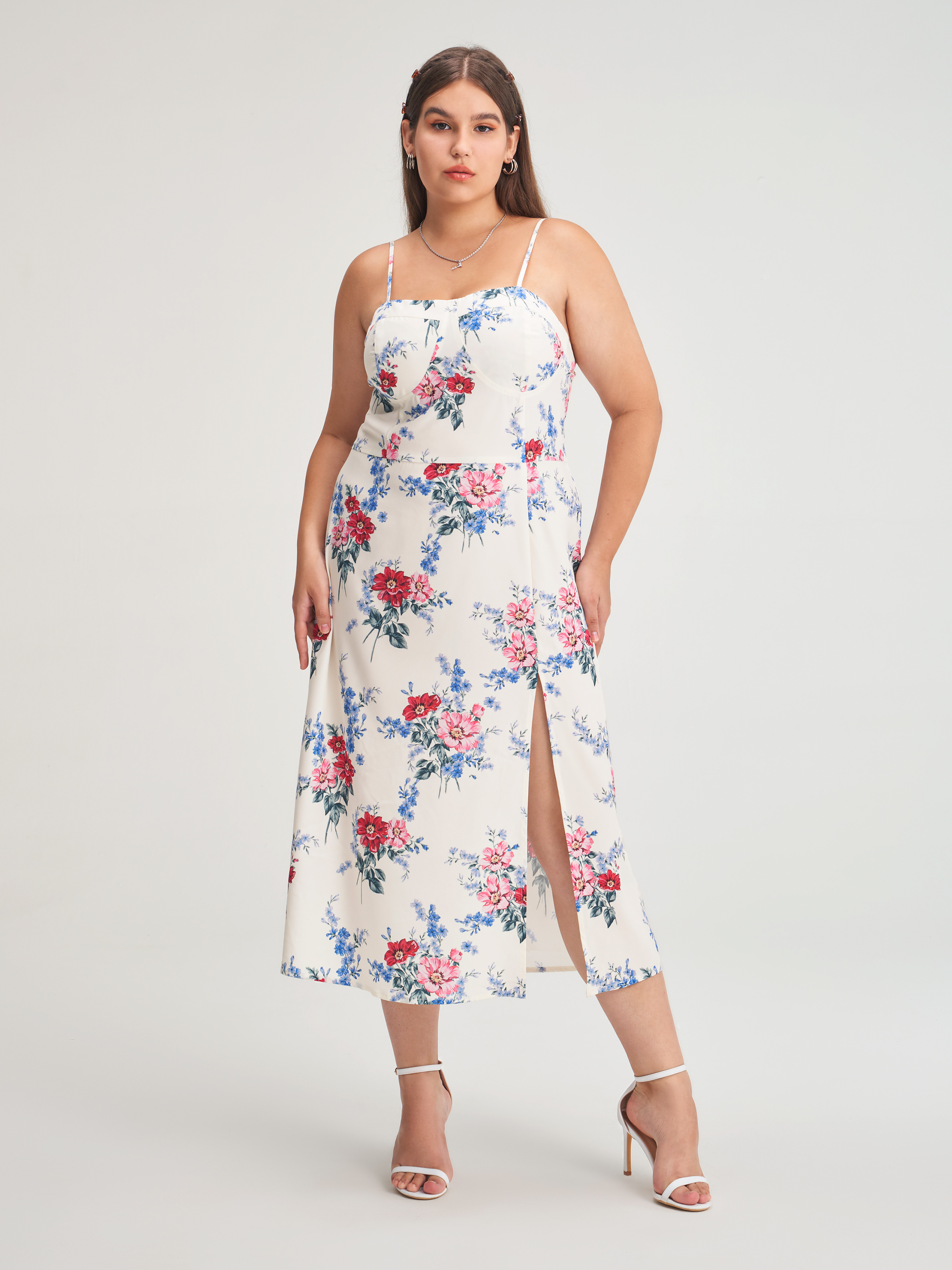 Curve & Plus Floral Slit Maxi Dress For Picnic Vacation