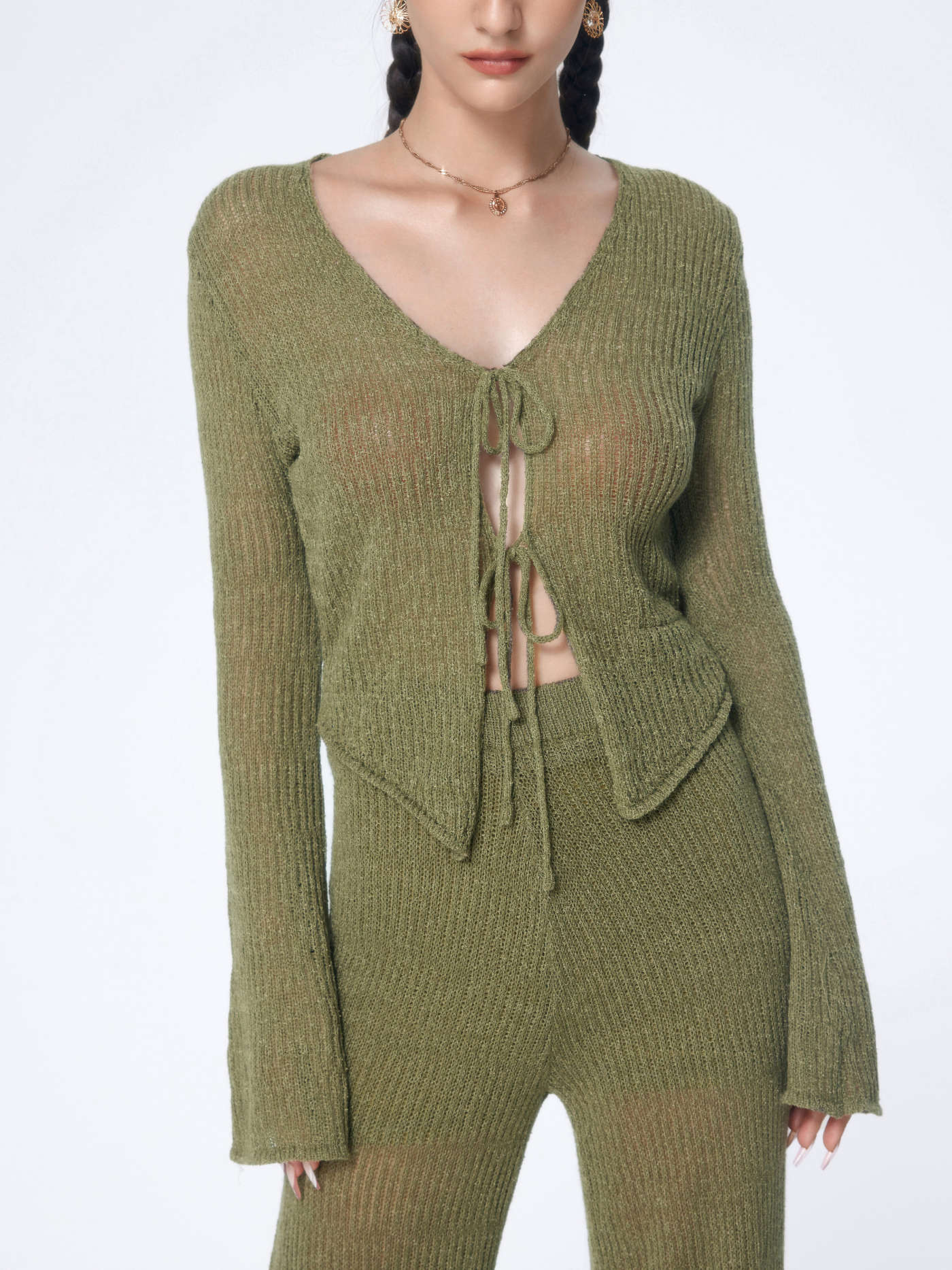 Rib Knit Bell Sleeve Cardigan