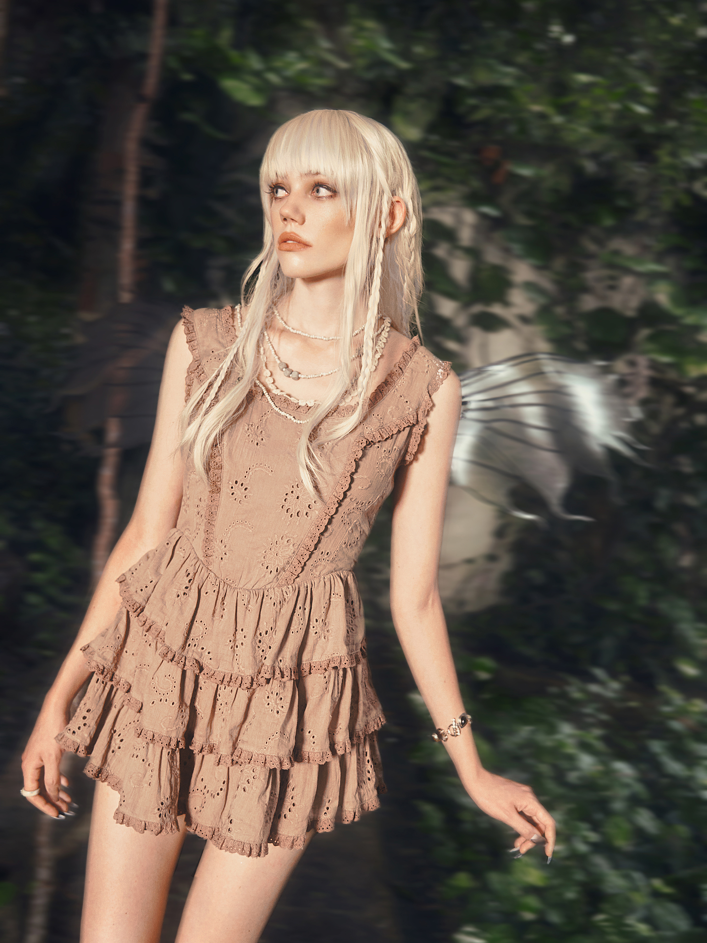 Down To Earth Eyelet Mini Dress - Cider