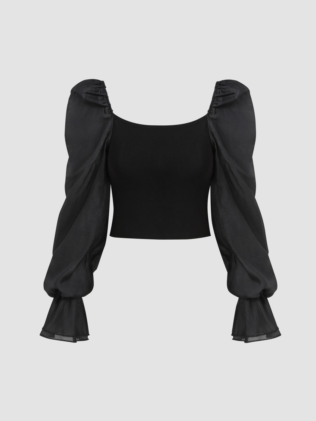 Solid Knit Long Sleeve Crop Top