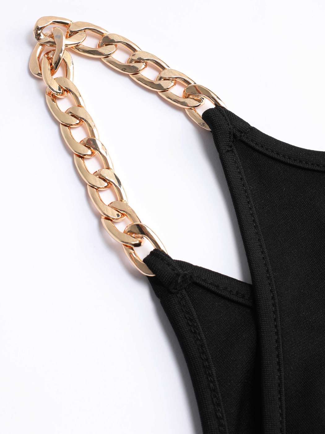 Black Leather Chain Strap Slit Dress
