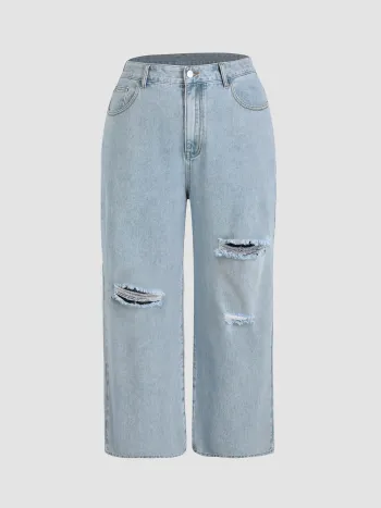 Denim Classic Ripped Pocket Straight Leg Jeans Curve & Plus