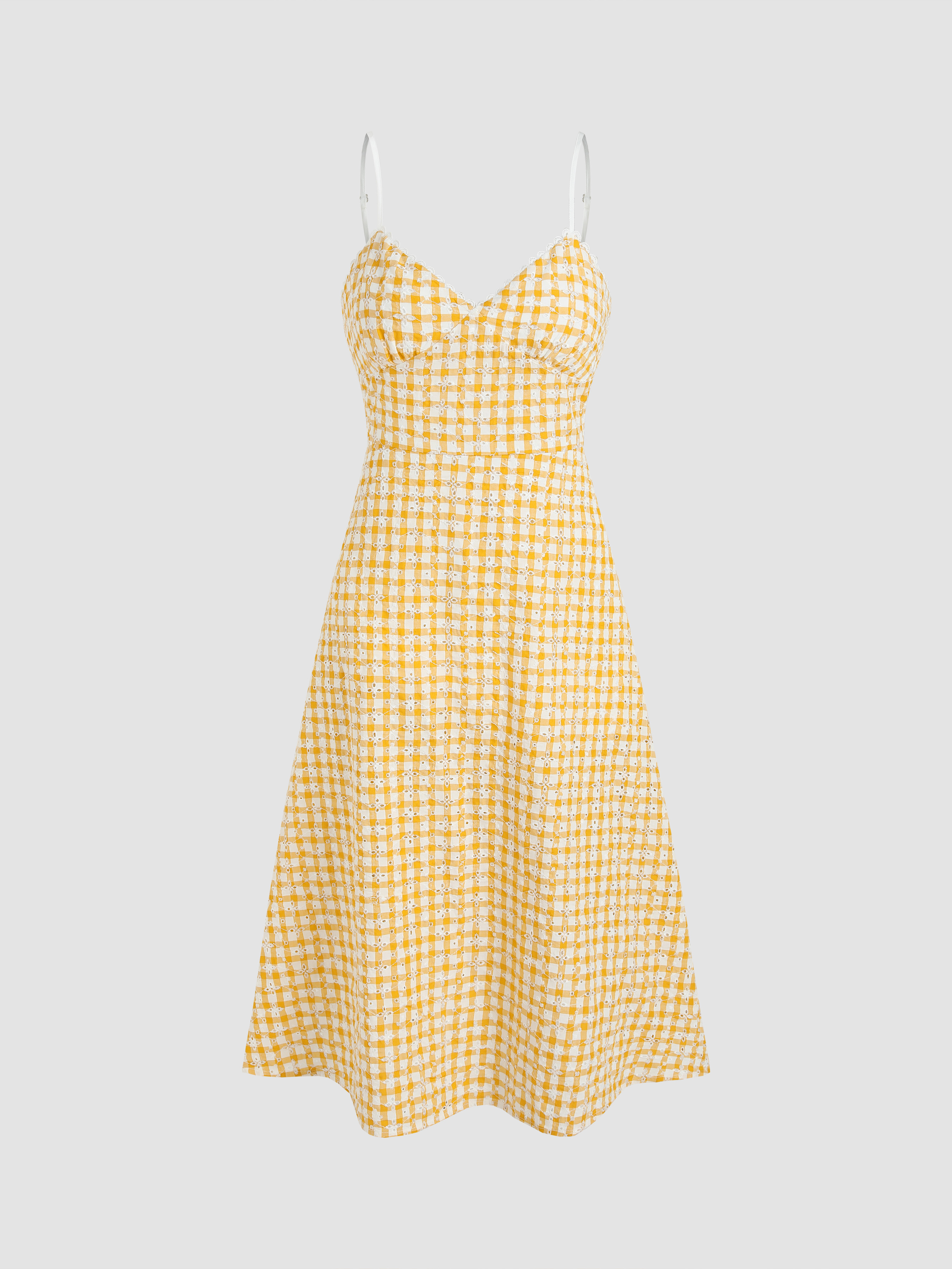 Gingham Embroidery Midi Dress Cider