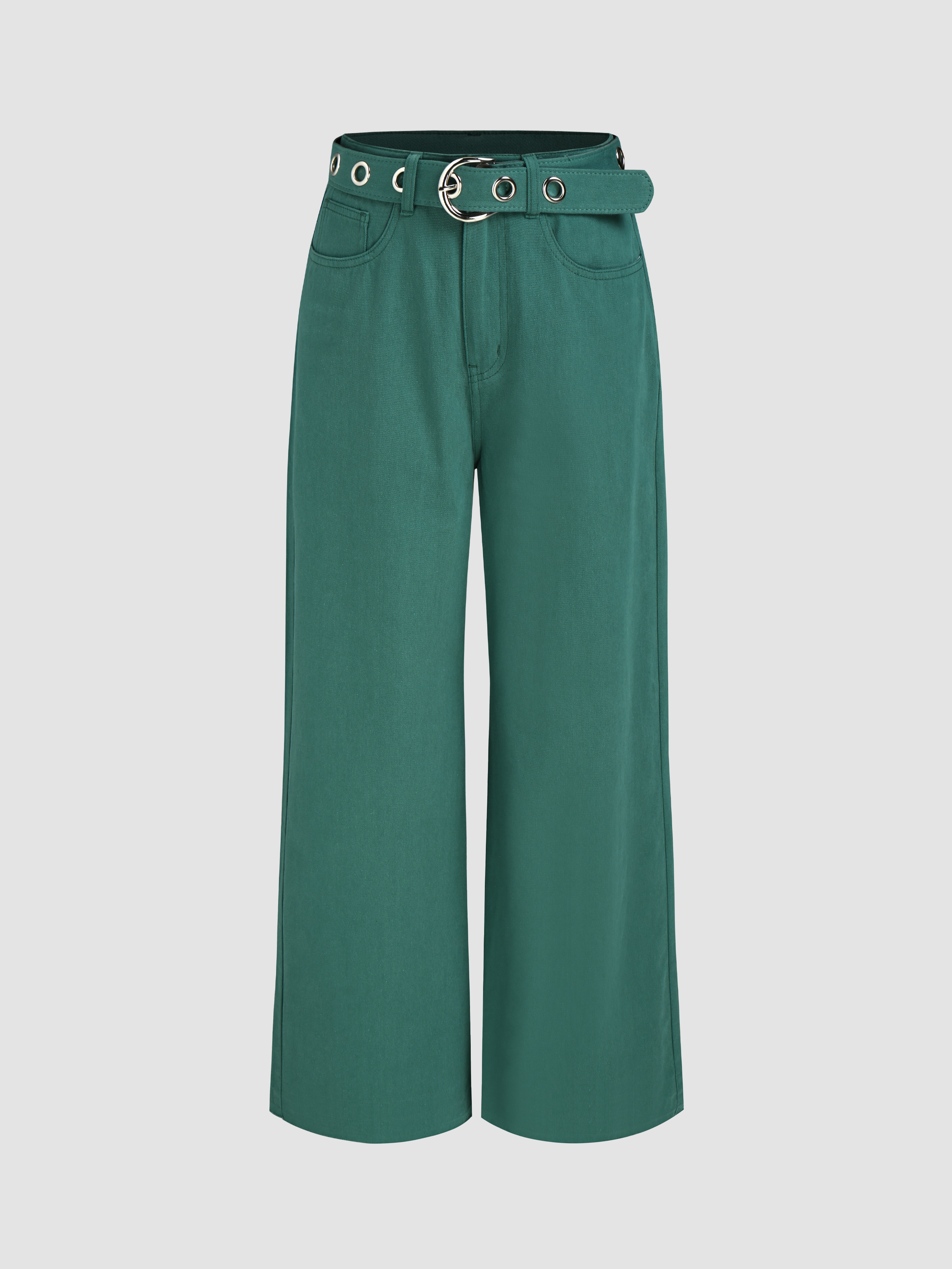 Pantalones Anchos de Cintura Alta con Recortes Sólidos - Cider