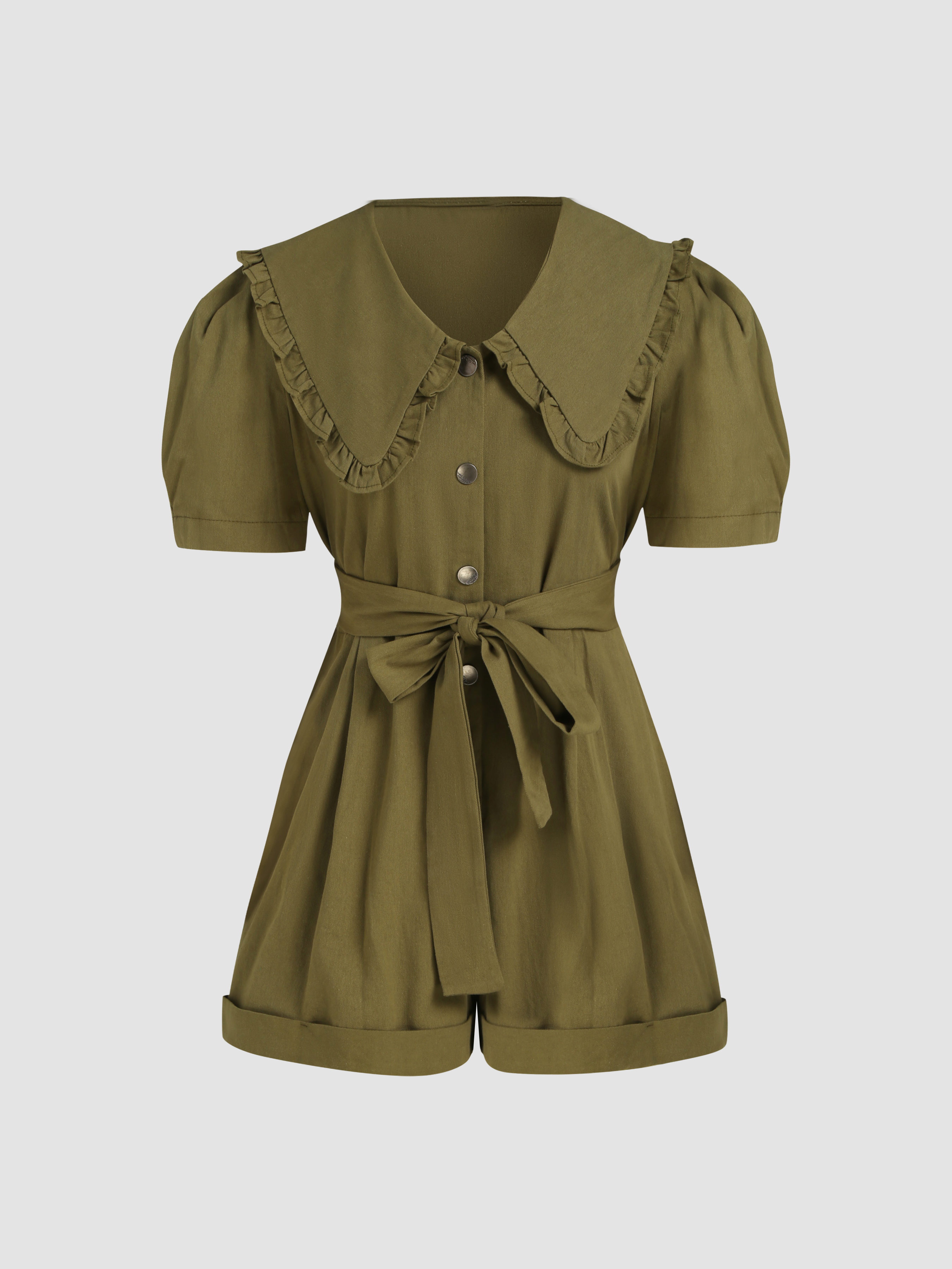 Solid Collar Playsuit With Belt Cider