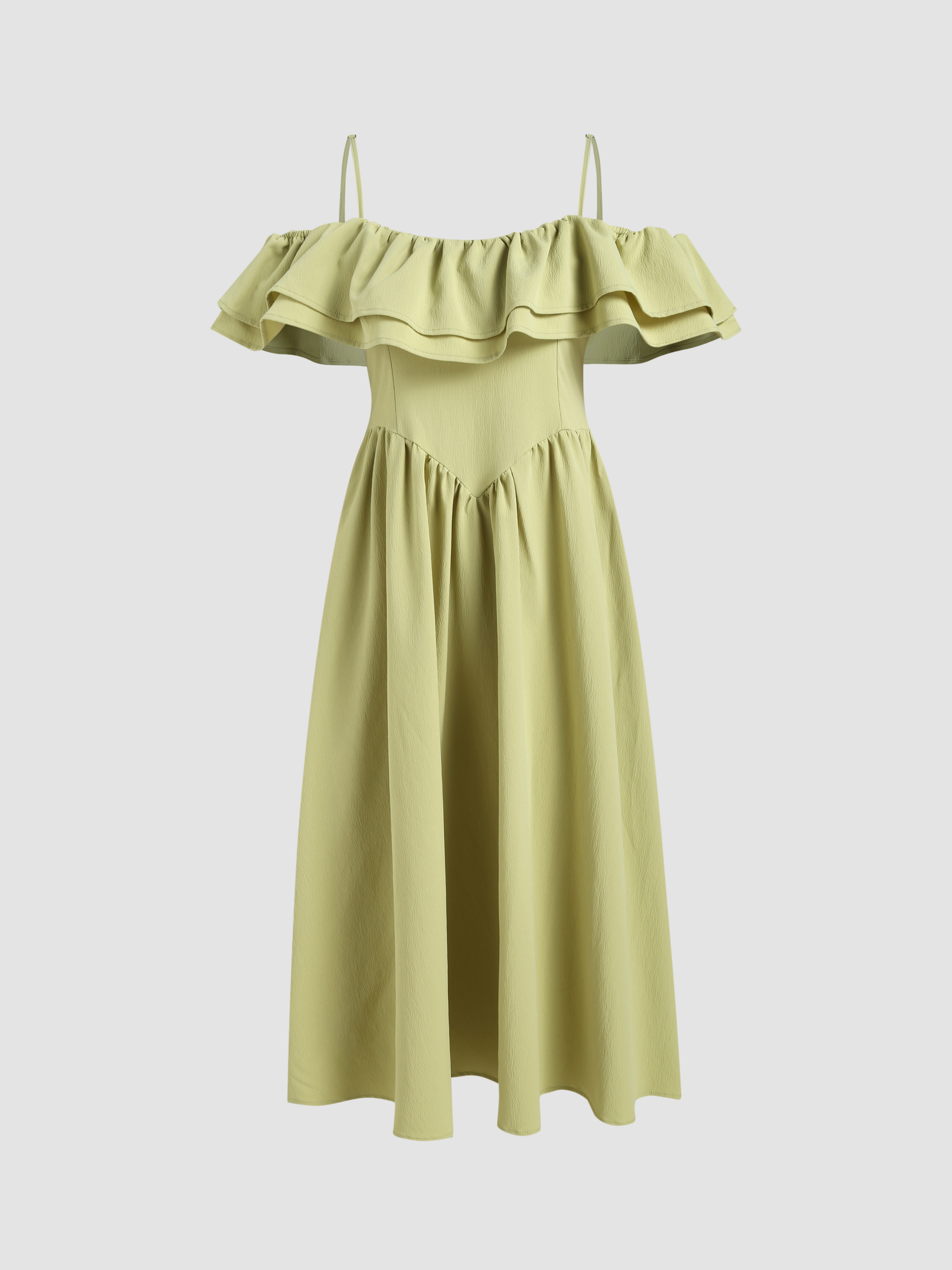 Ruffle Layered Solid Midi Dress - Cider