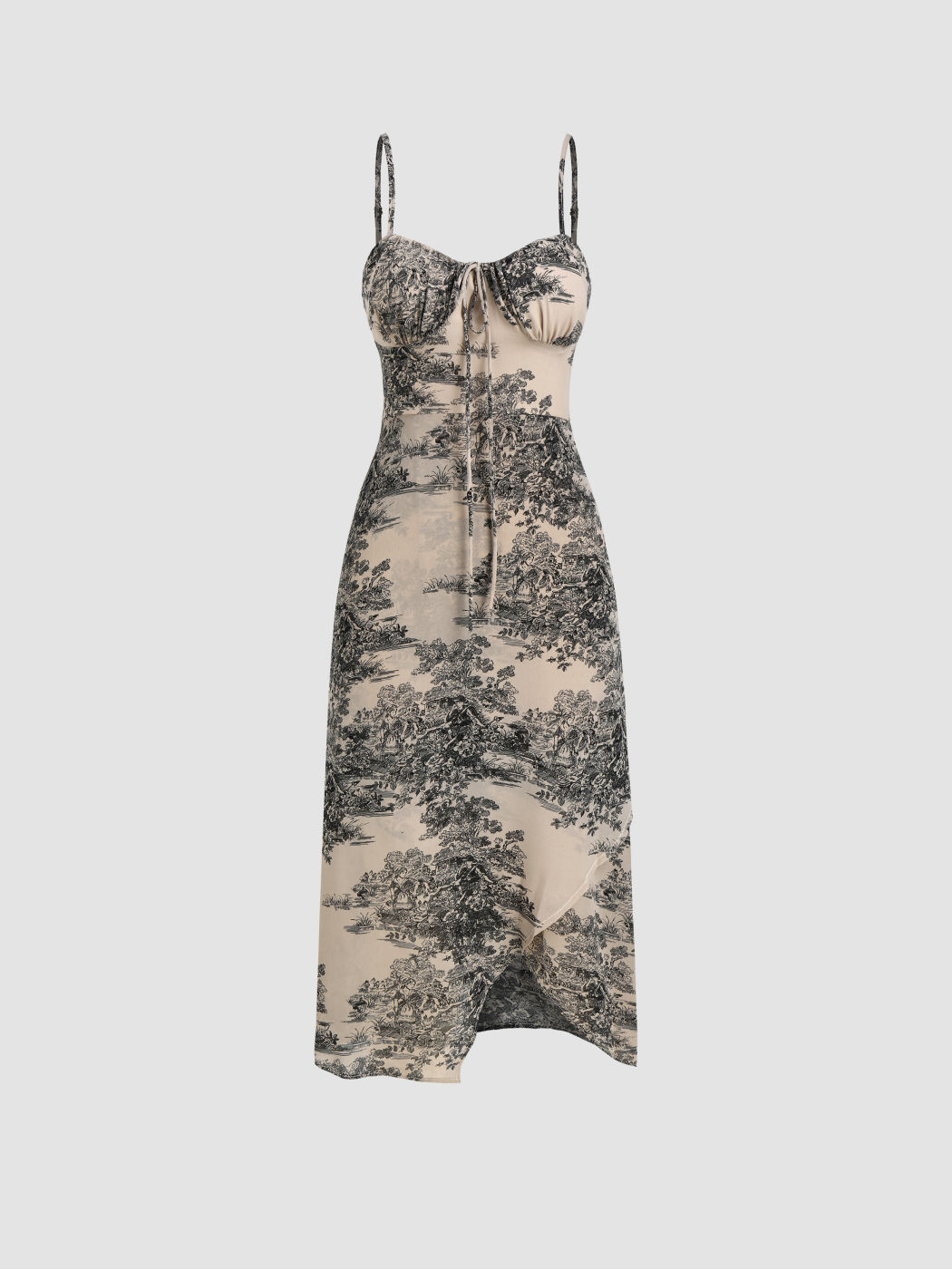 Vestido midi con estampado de paisaje