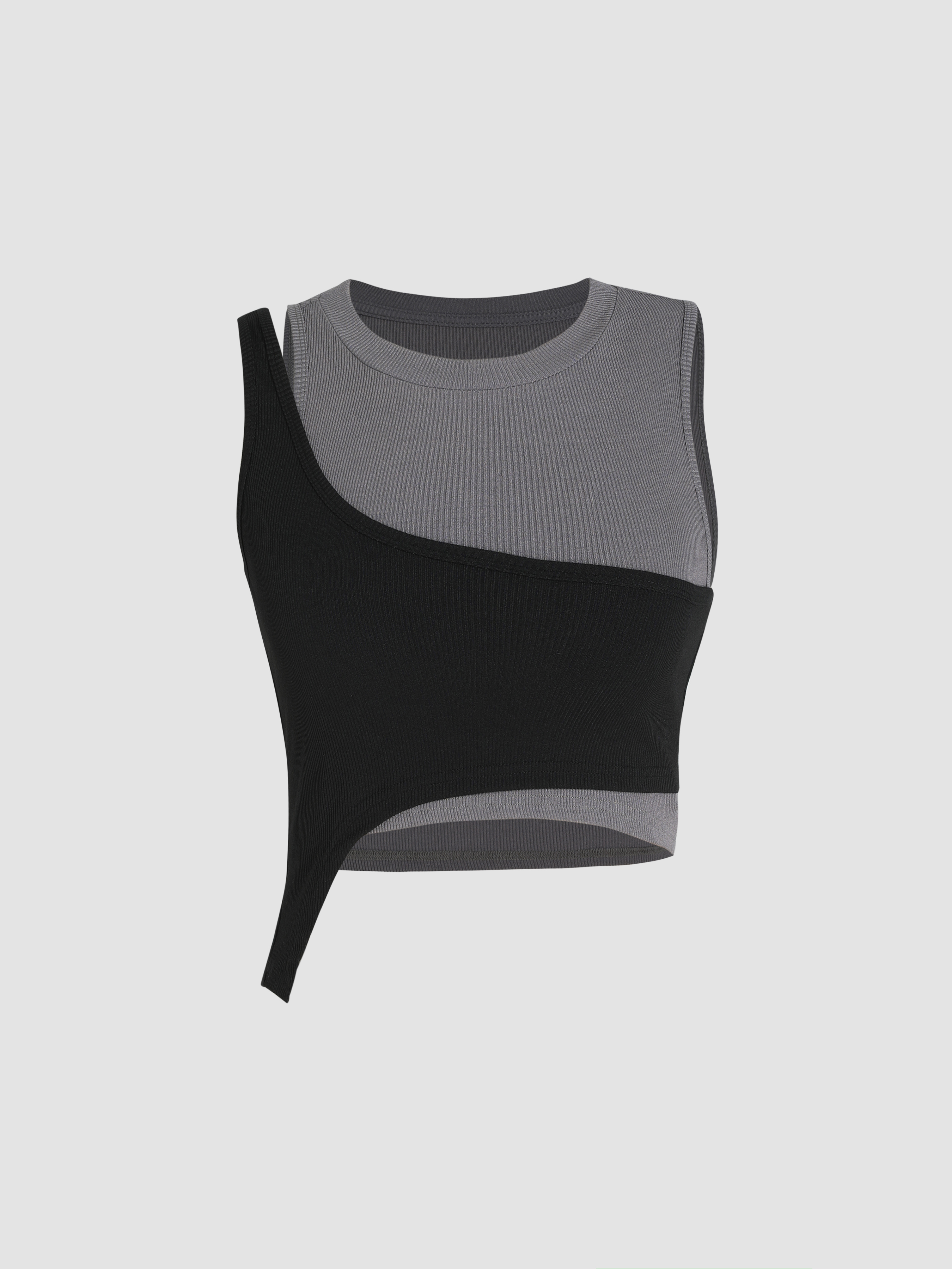 Rib Two Tone Cut Out Tank Top - Cider