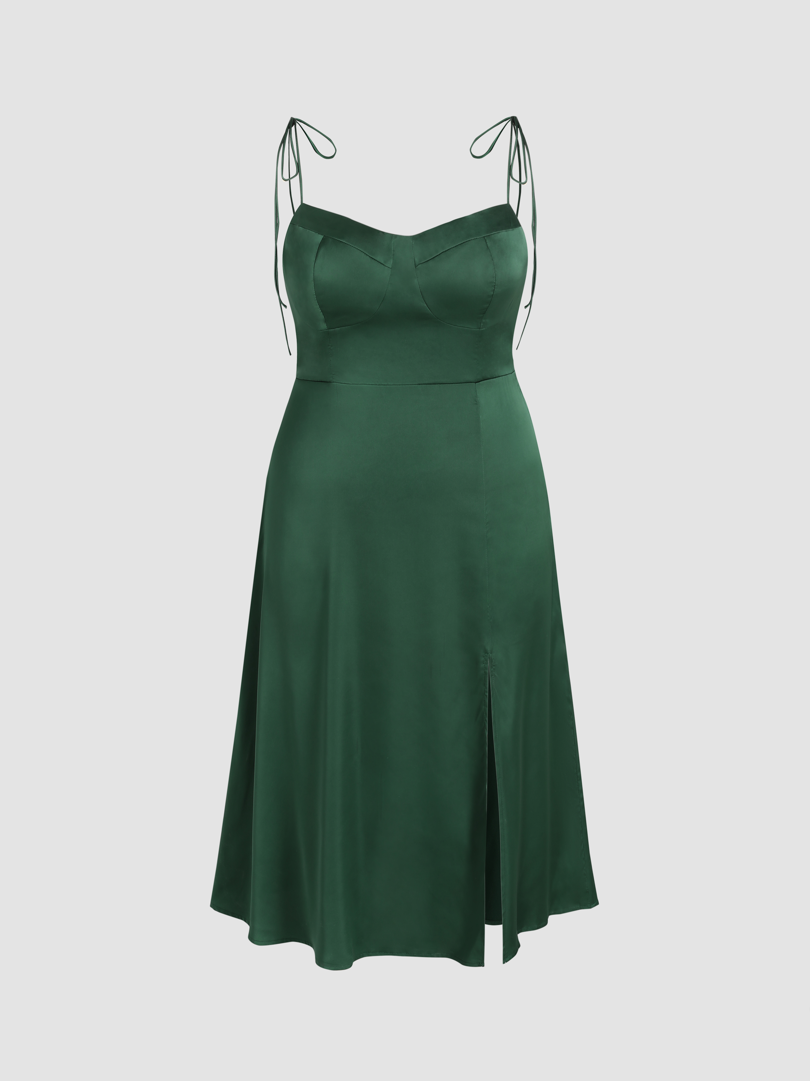 Satin Solid Satin Corset Slit Dress Curve & Plus For Exhibition Coffee Shop