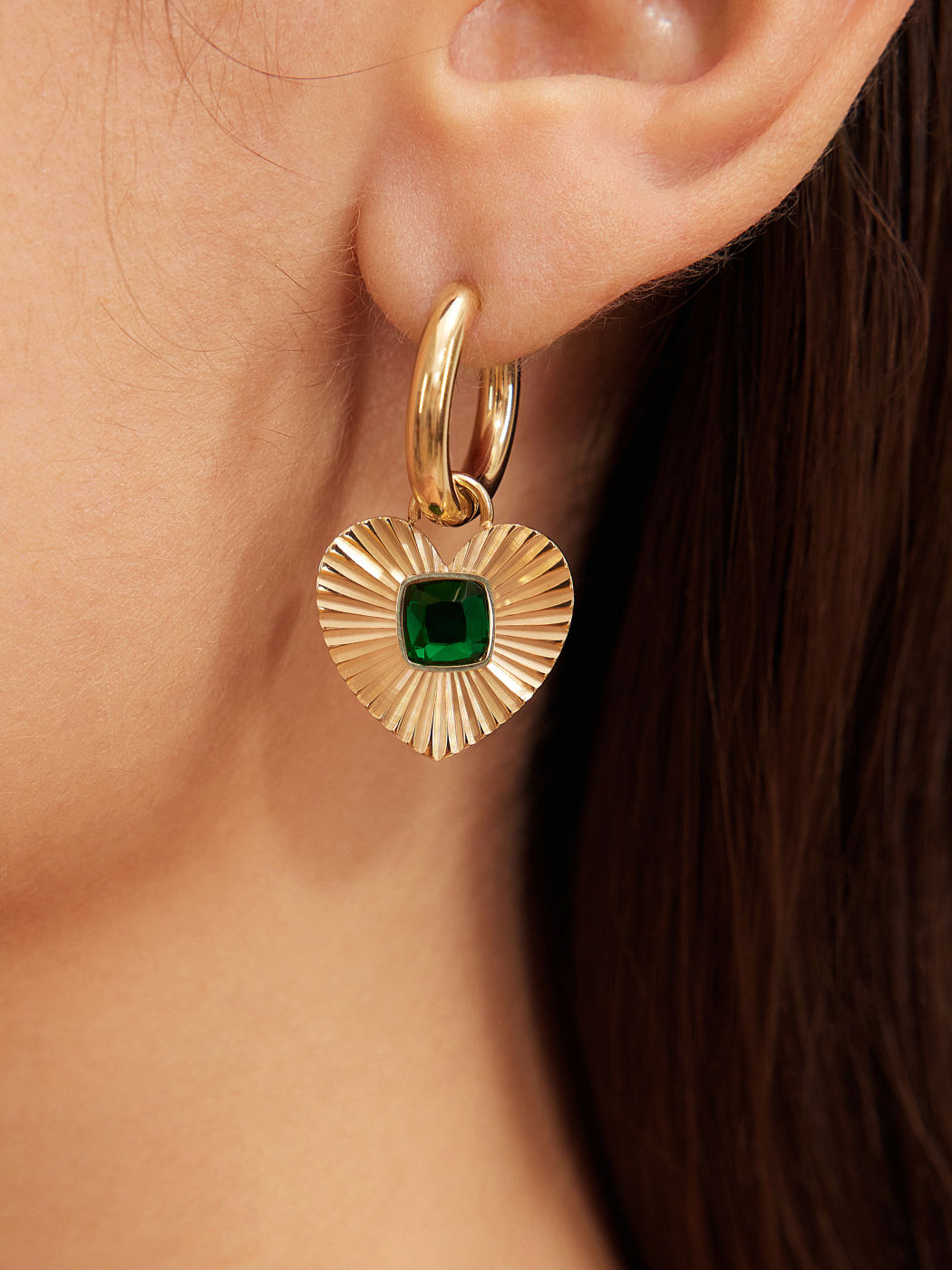 Penelope Emerald Heart Hoops