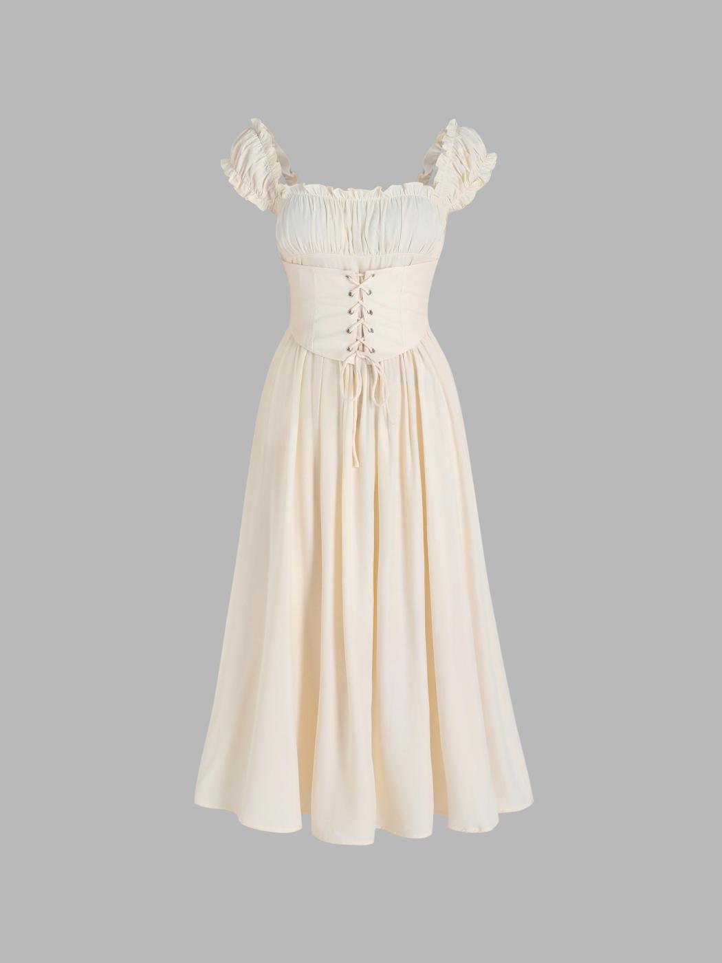 Festes Rüschen-Schnür-Maxikleid