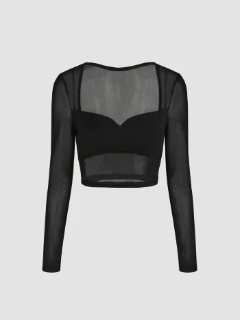 Top corto in rete con scollo a cuore