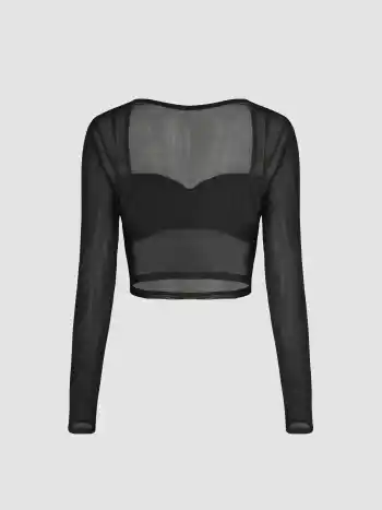 Top corto in rete con scollo a cuore
