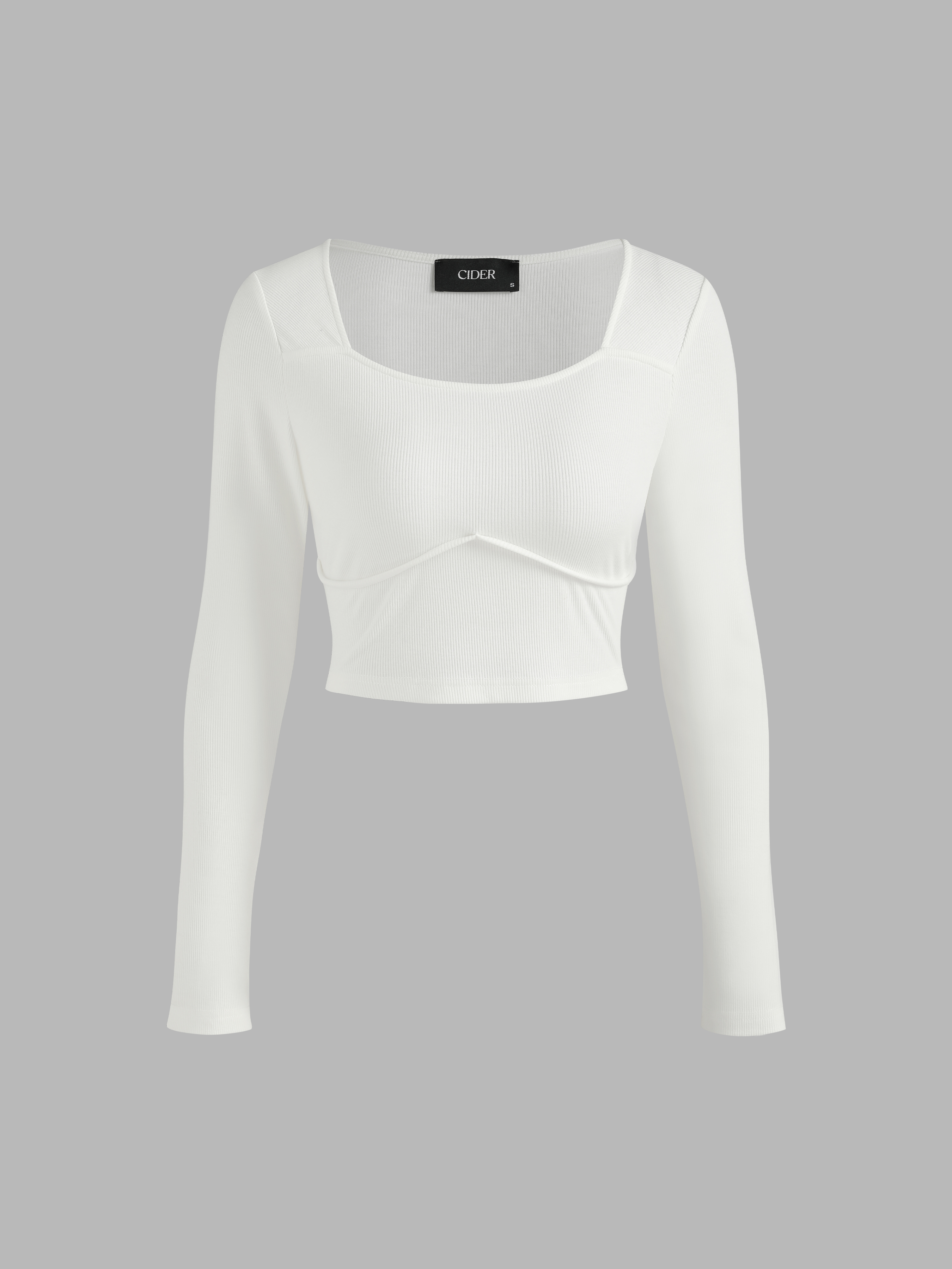 Recycled Fabric Solid Long Sleeve Crop Top - Cider