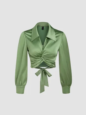 Twisted Tie Back Satin Crop Top