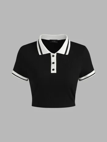 Top corto in polo con rilegatura a contrasto