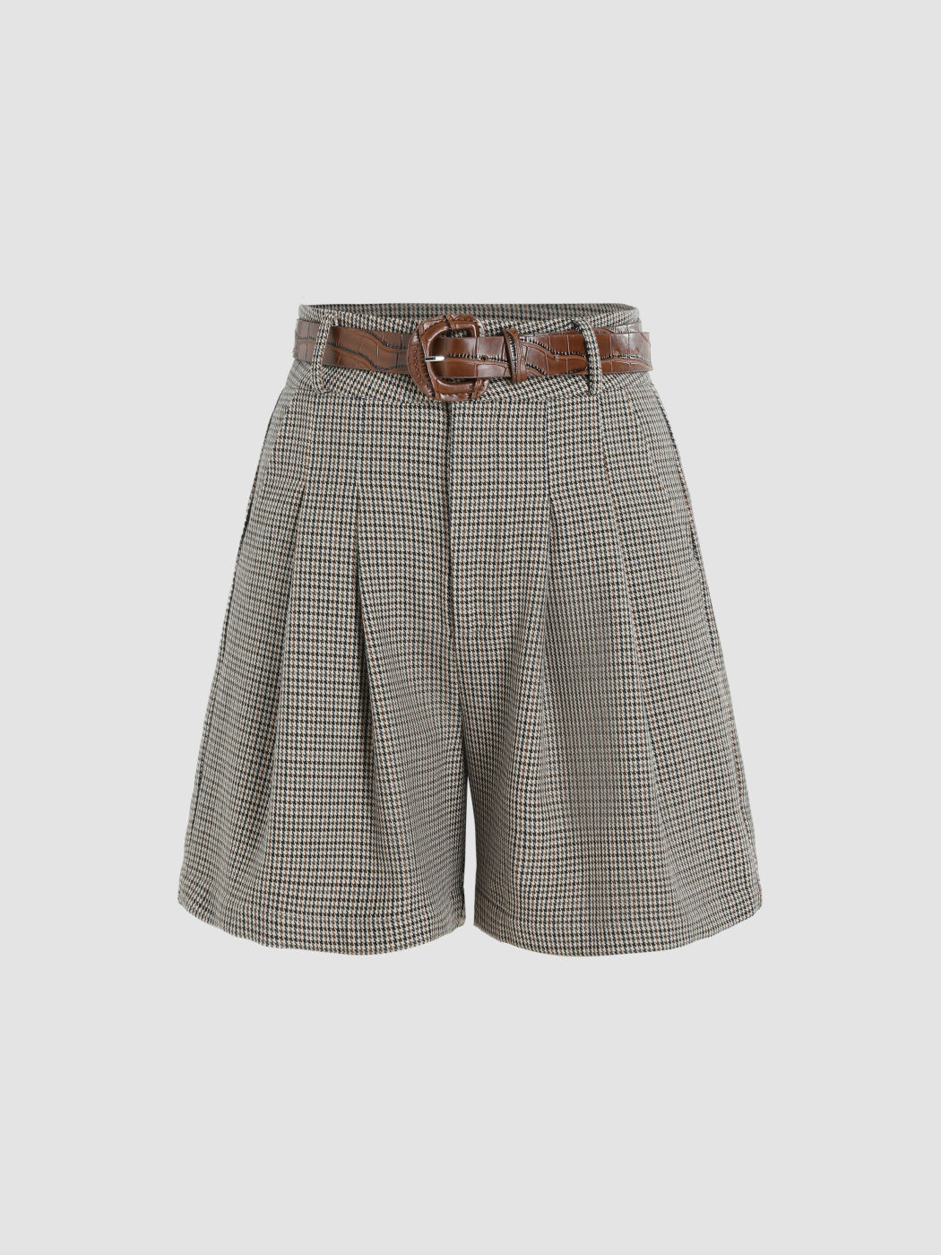 Hahnentritt-Shorts mit Gürtel