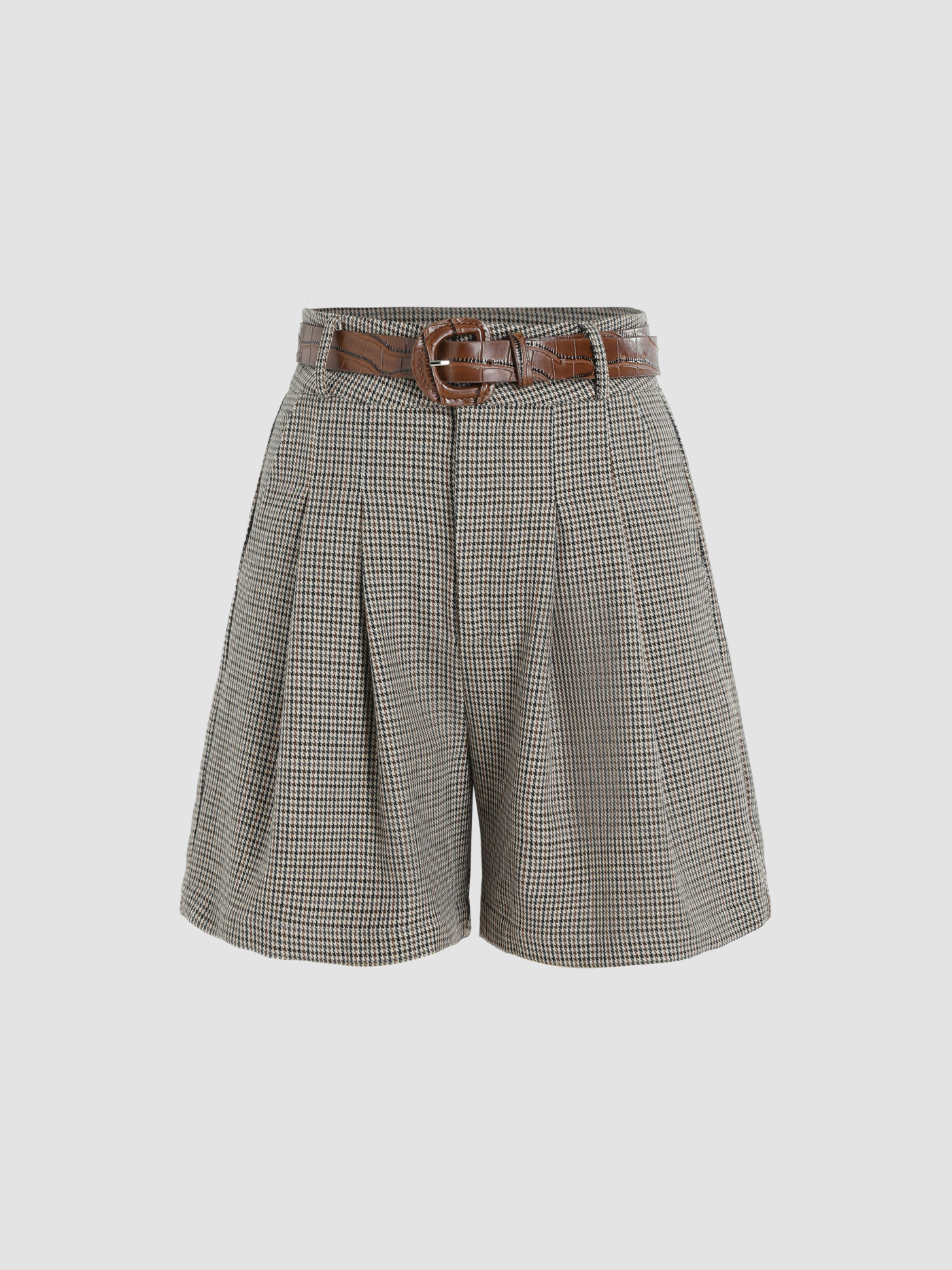 Short à pied-de-poule avec ceinture
