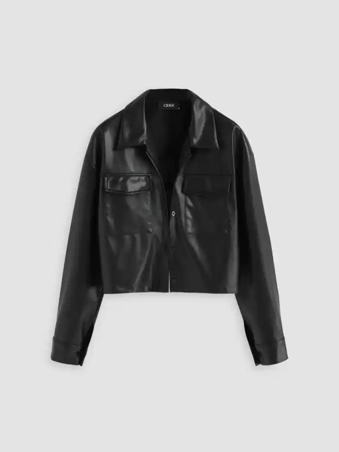 Faux Leather Jacket With Pocket