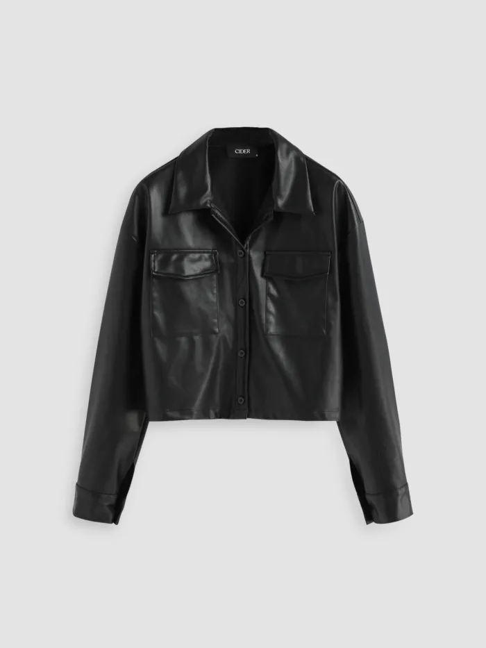 Faux Leather Jacket With Pocket