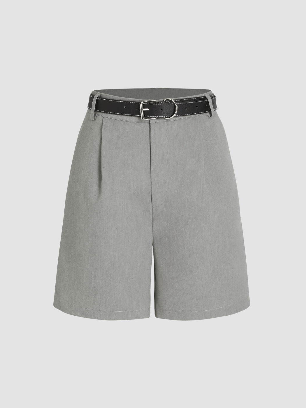 Solid Pleated Shorts With Belt
