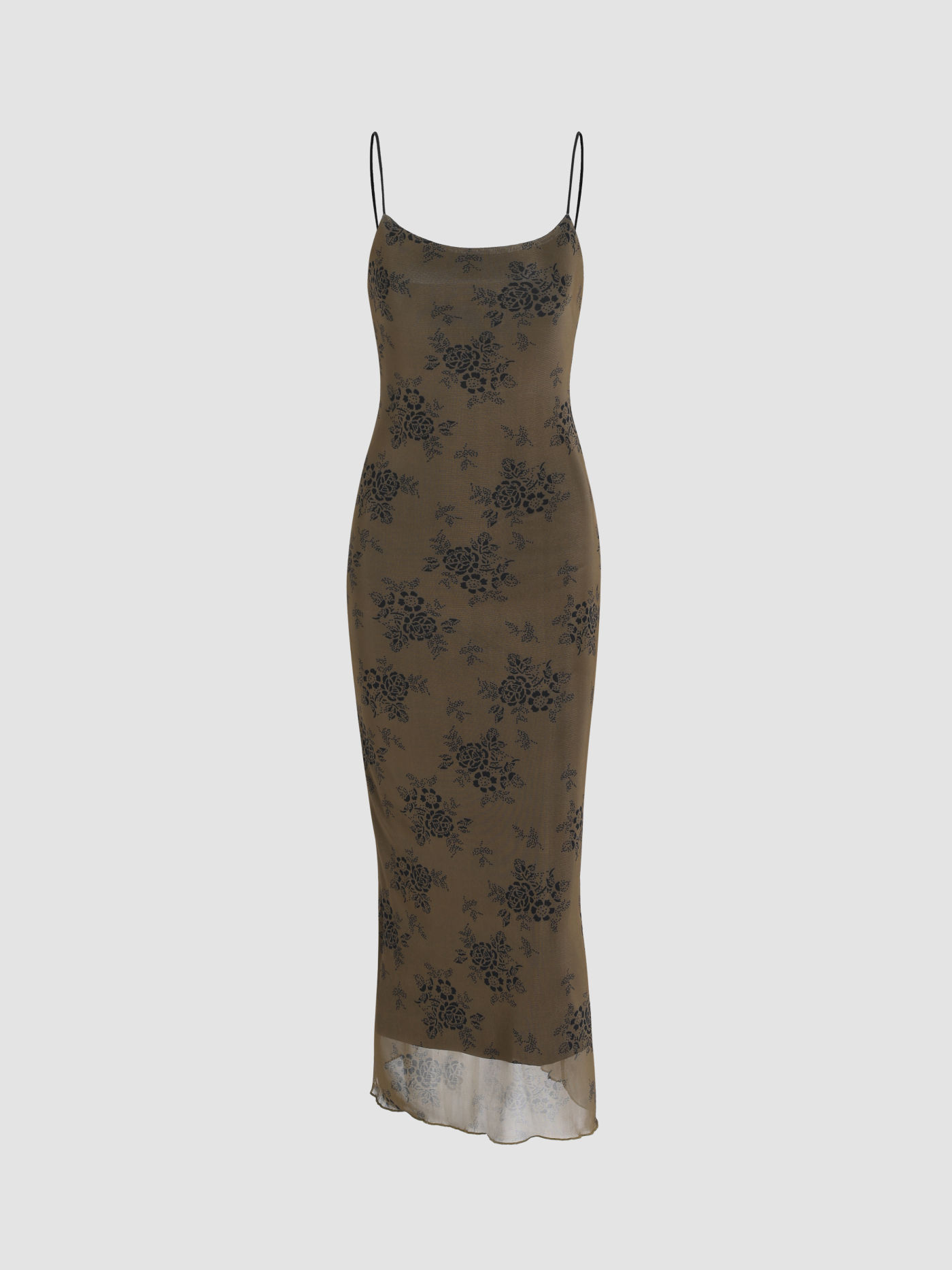 Robe longue à fleurs avec ourlet asymétrique en maille et bretelles fines