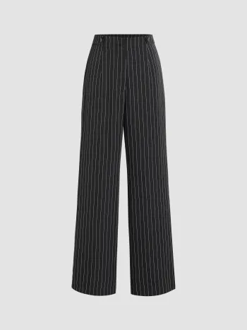 Striped Button Straight Leg Pants