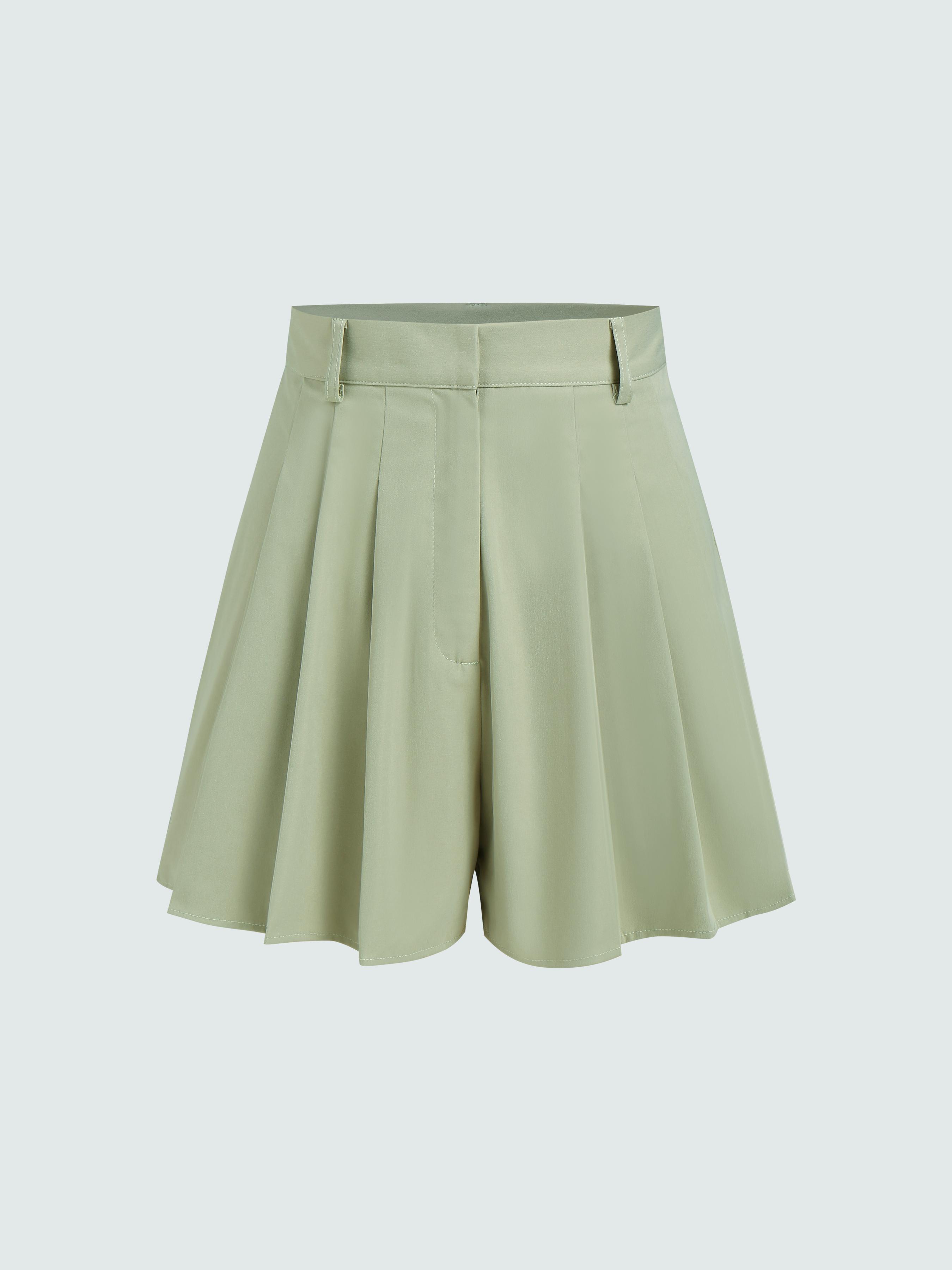 Solid Pleated Mini Shorts - Cider