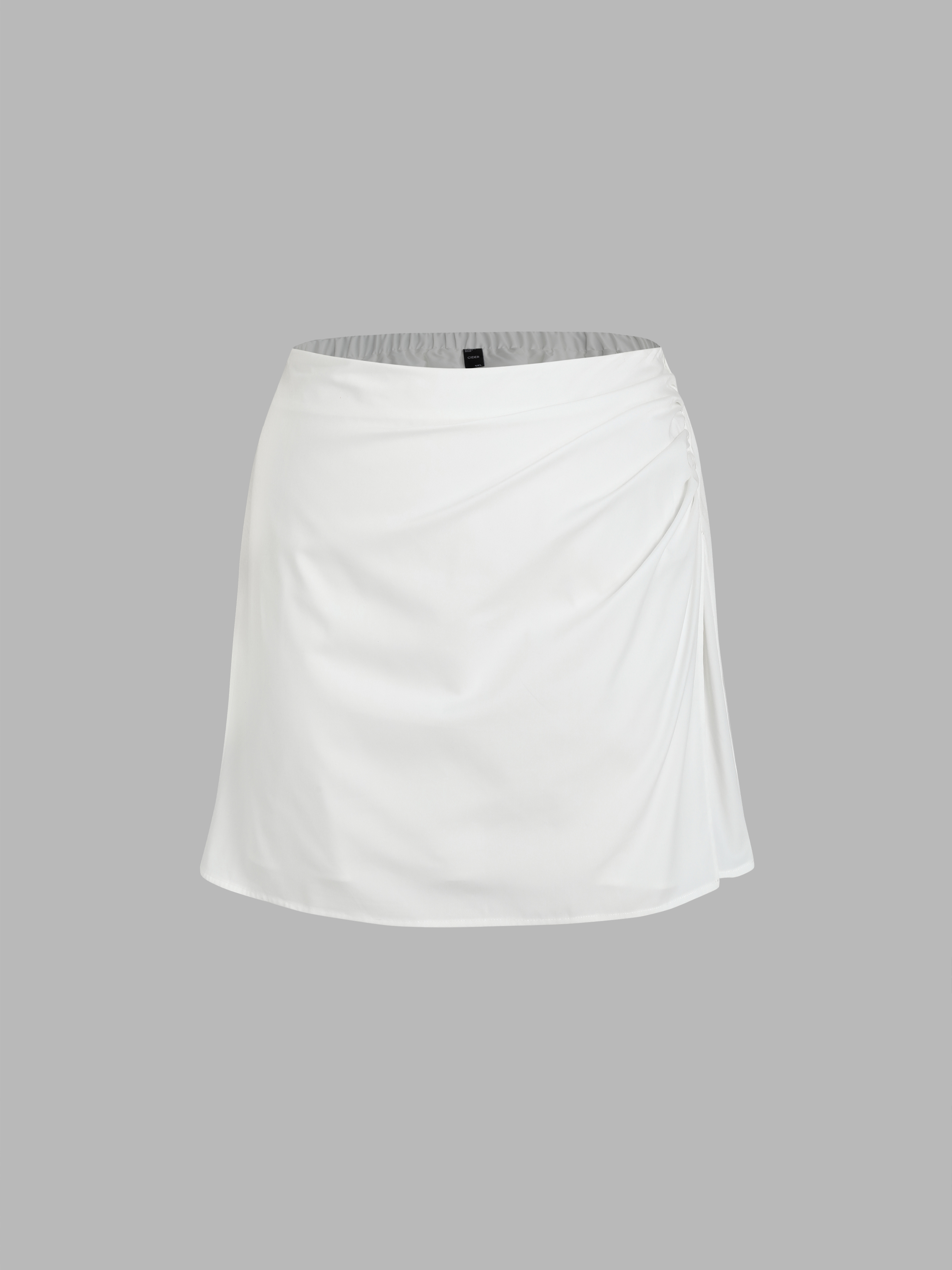 Solid Classic Ruched Side Mini Skirt Curve & Plus For Daily Casual Coffee  Shop