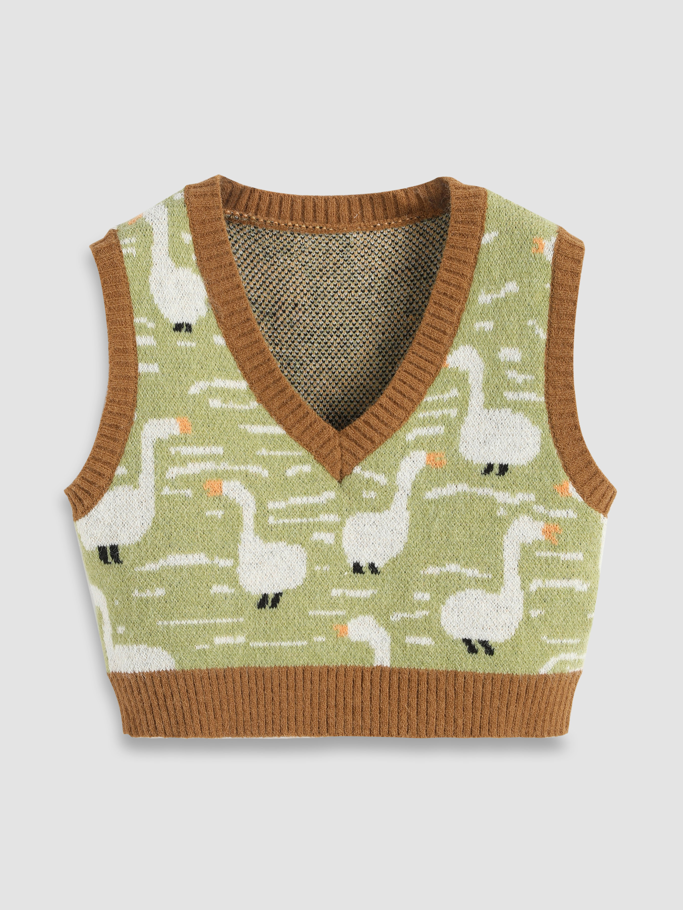 Duck Pattern Contrasting Sweater Vest  Cider