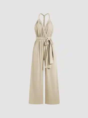 Solid Rib Criss Cross Knotted Jumpsuit