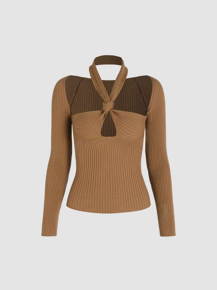  Top Halter Anudado de Punto Acanalado