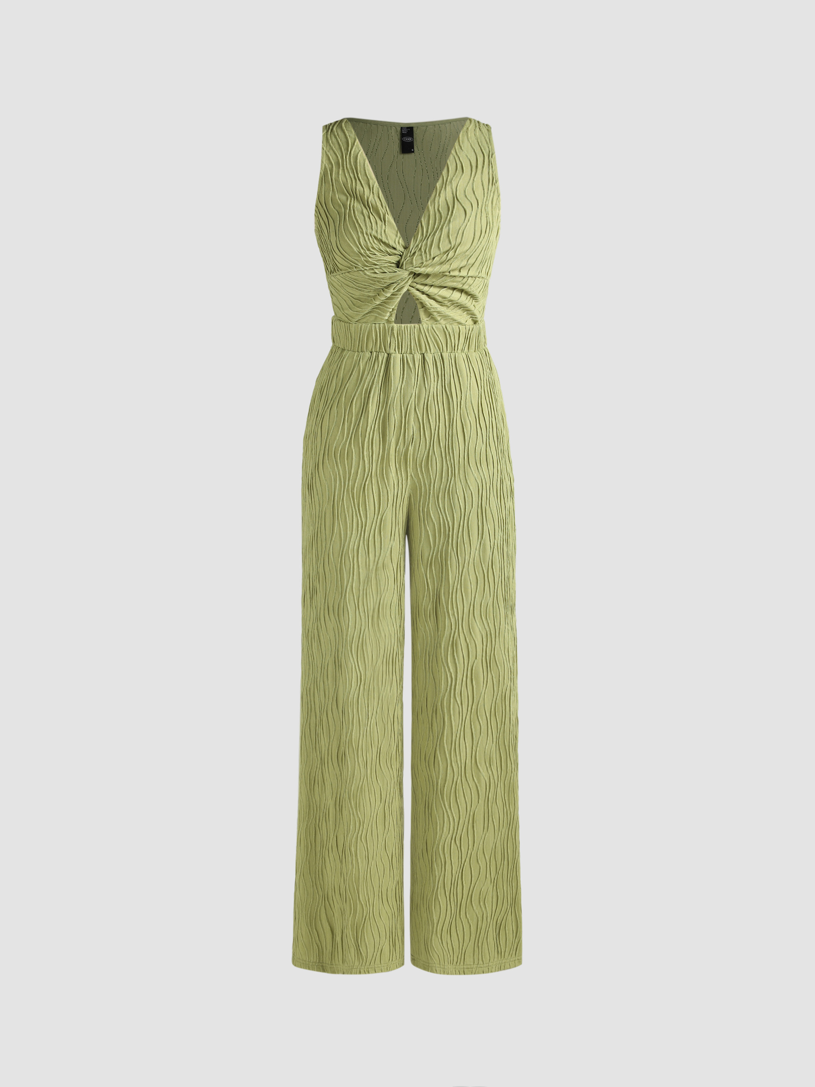 Texture Twisted Cut Out Sleeveless Jumpsuit Cider