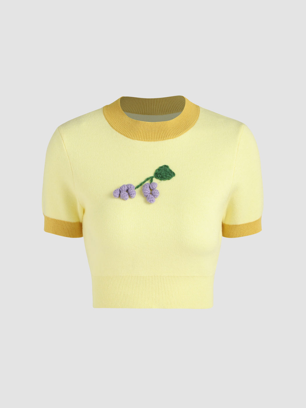 Crop-Top mit Traubendekor gestrickt