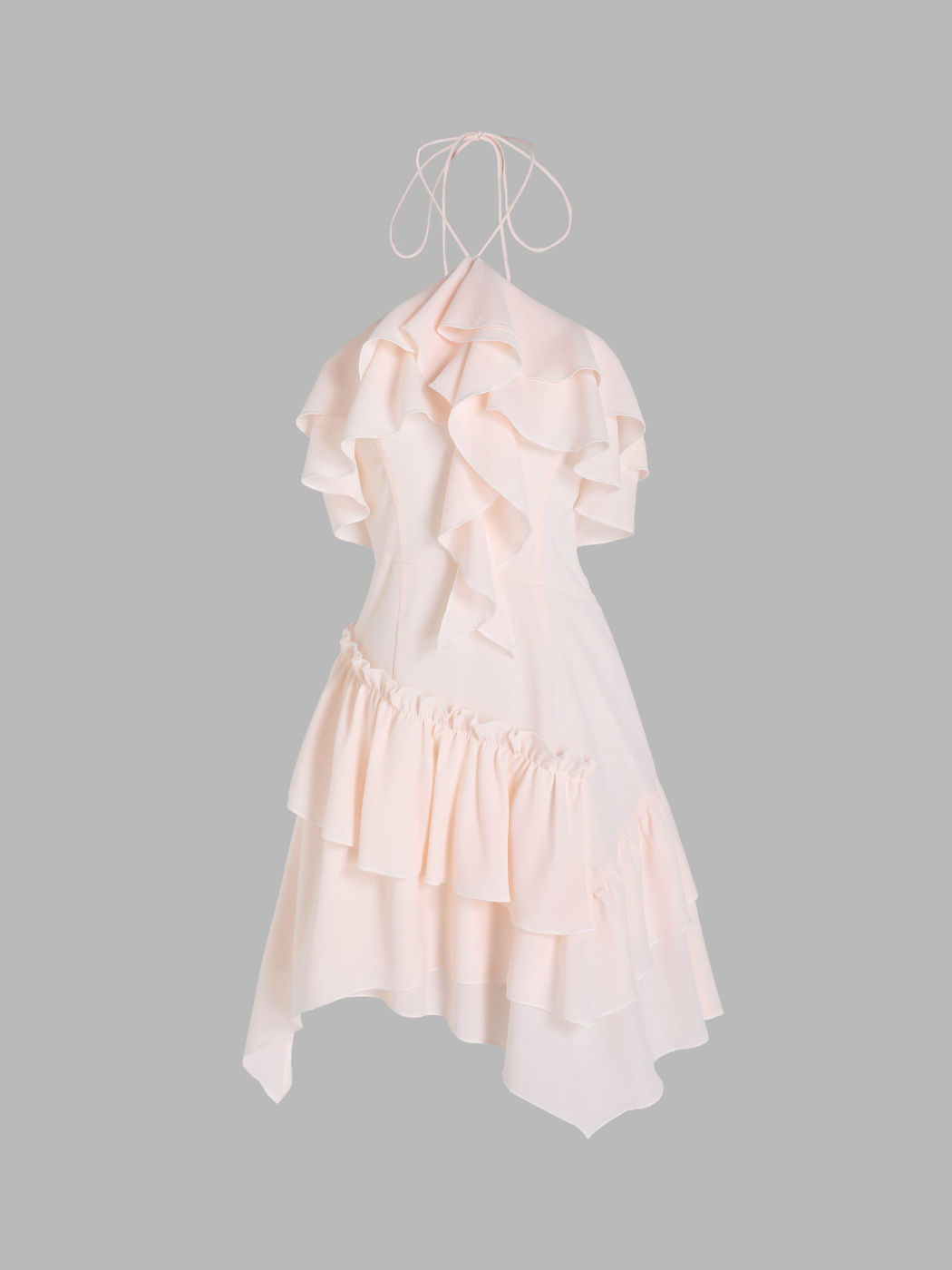 Ruffle Layered Backless Halter Asymmetrical Dress