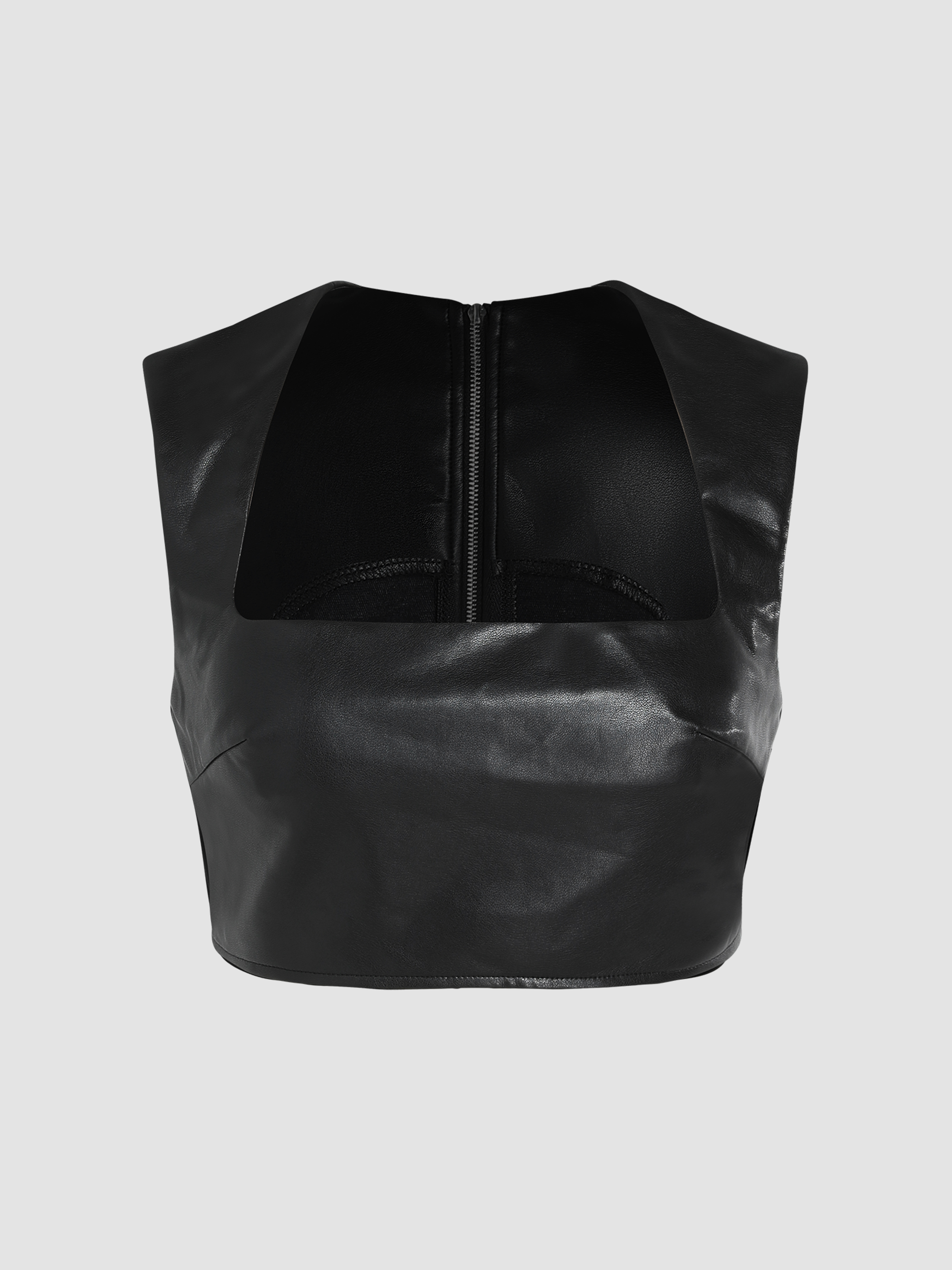 Leather zip sales up crop top