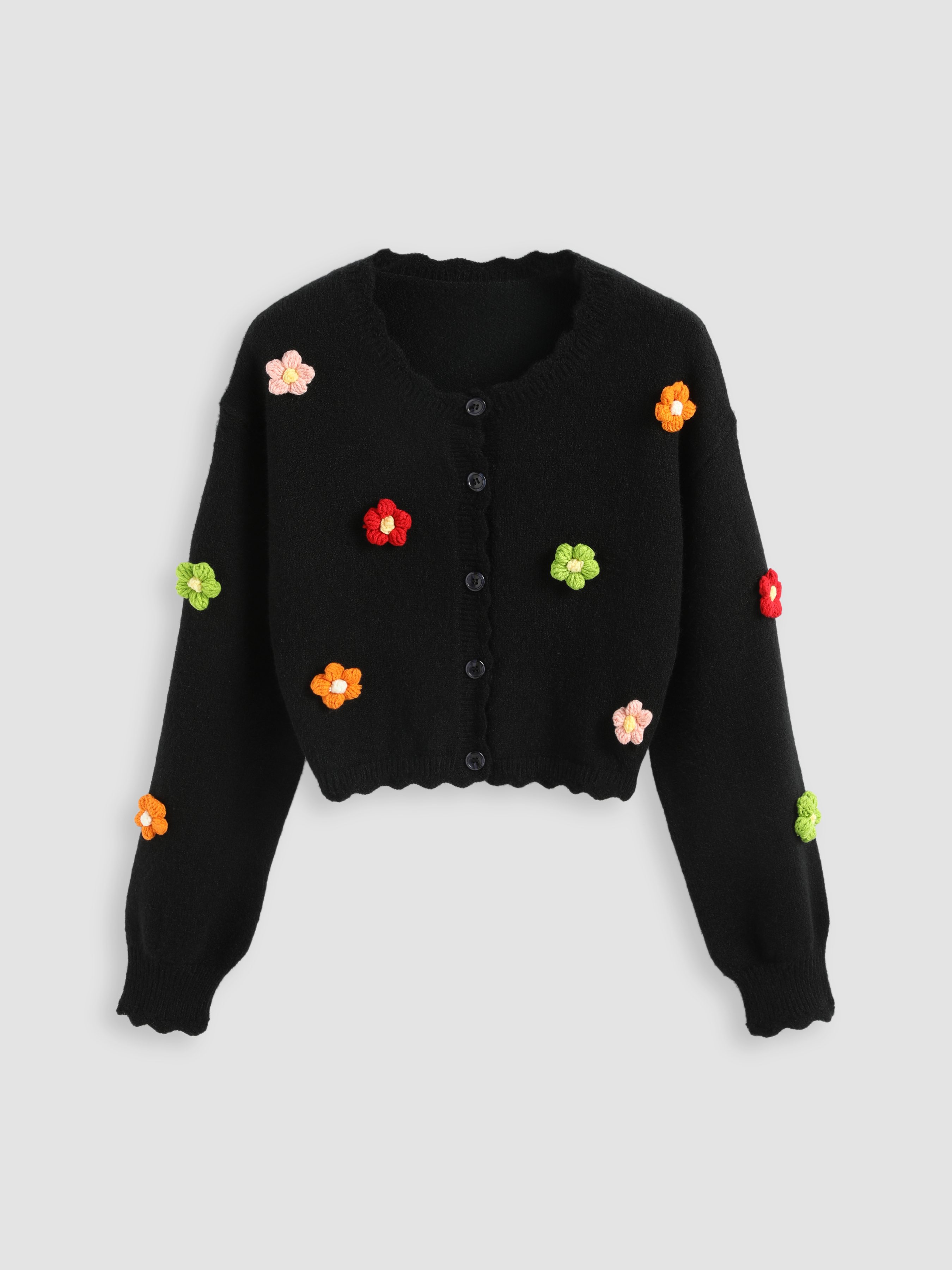 3D Flowers Button Up Knit Cardigan