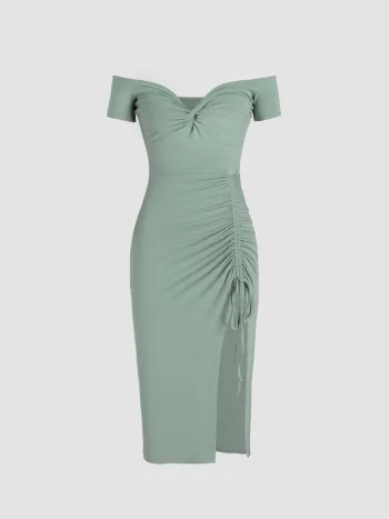 Robe mi-longue fendue à cordon torsadé