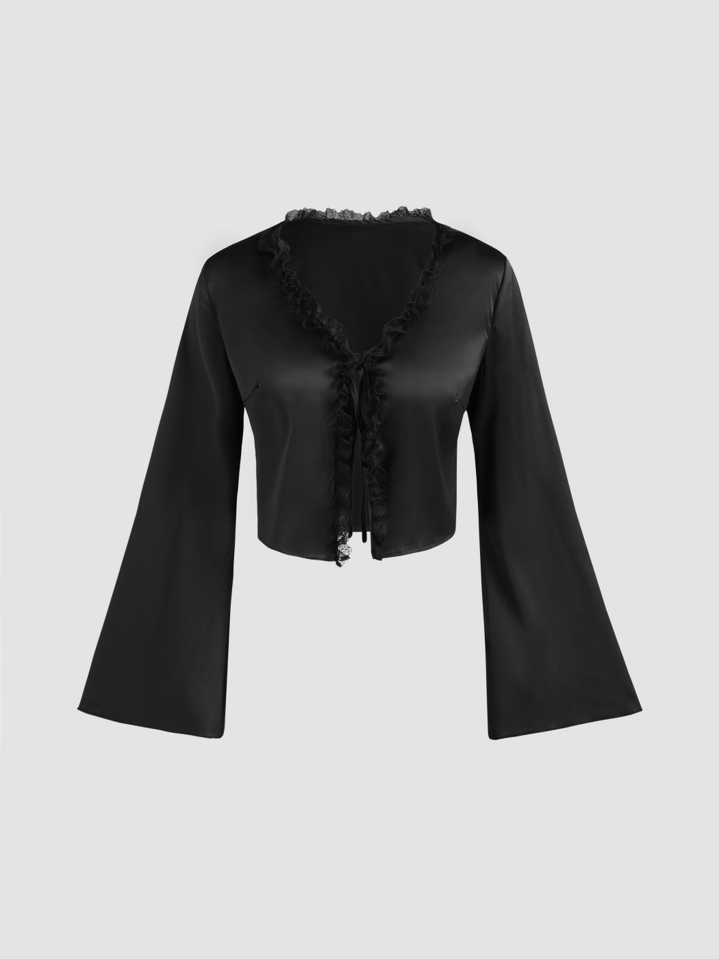 Cardigan mit Satin-Spitzenbesatz zum Binden vorn
