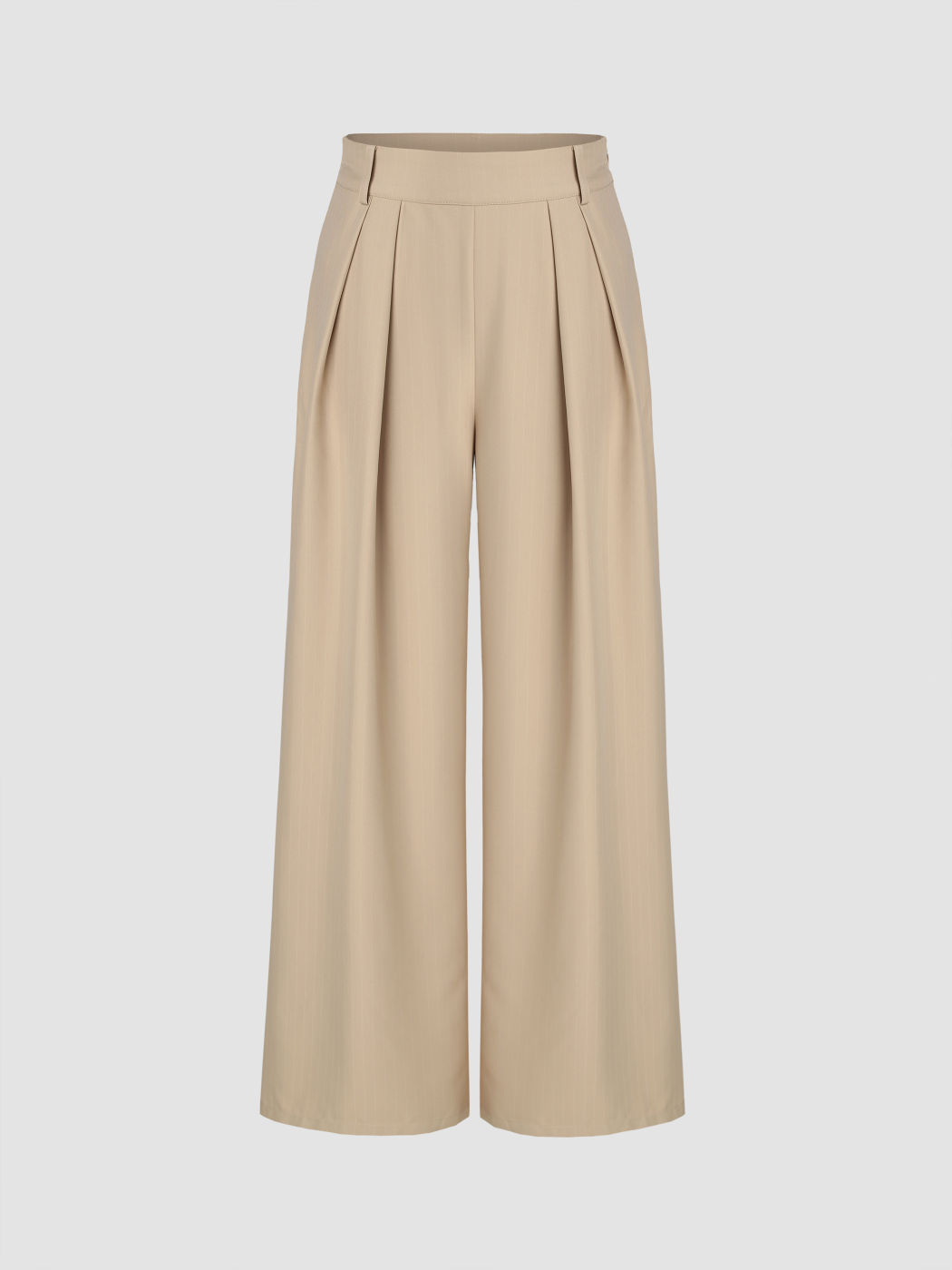 Solid Texture Pleated Wide Leg Trousers