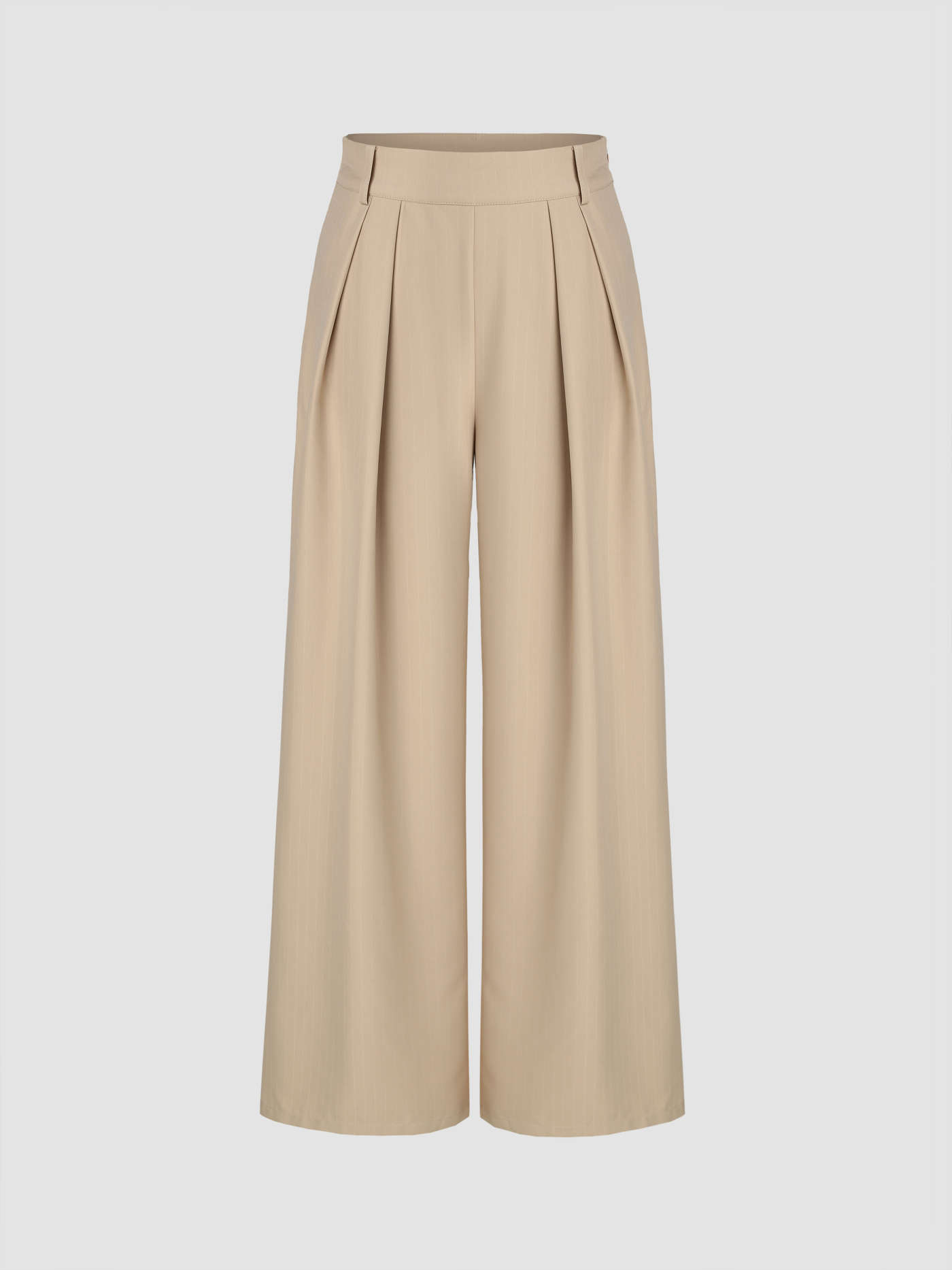 Solid Texture Pleated Wide Leg Trousers