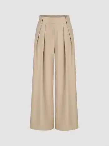 Solid Texture Pleated Wide Leg Trousers