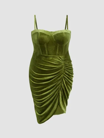 Massives Samt-Korsett-Midikleid mit Rüschen Kurve & Plus