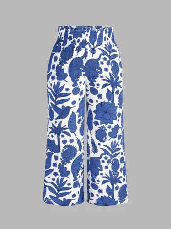 Boho Tropical & Animal Gerade Beine Hosen Kurve & Plus