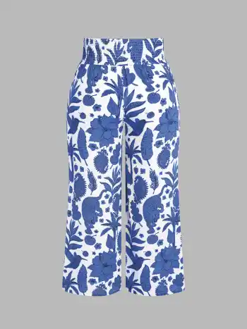 Boho Tropical & Animal Gerade Beine Hosen Kurve & Plus