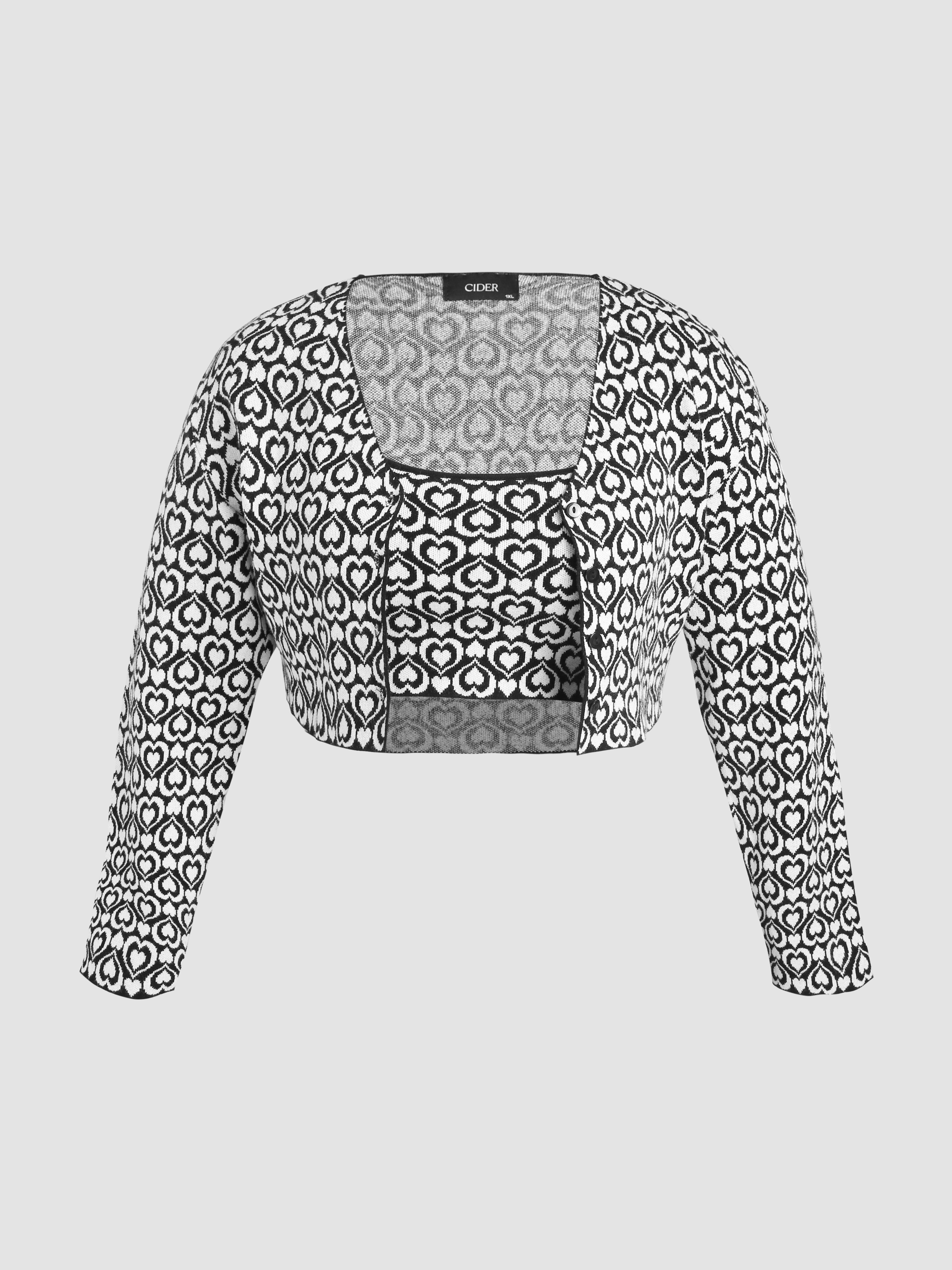 Curve&Plus Heart Pattern Tank Top&Cardigan Set Cider