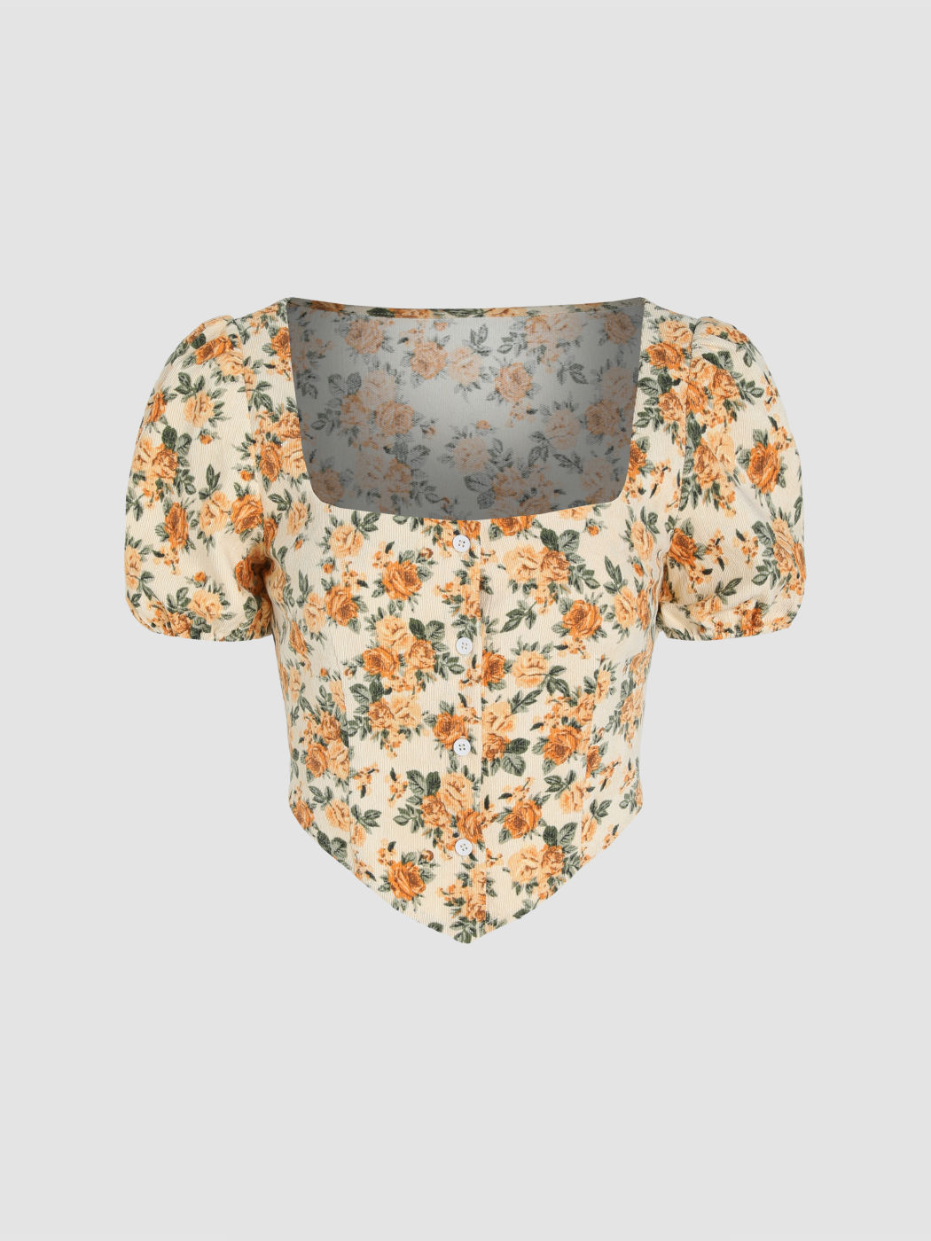 Kurzärmlige Bluse aus geblümtem Jacquard